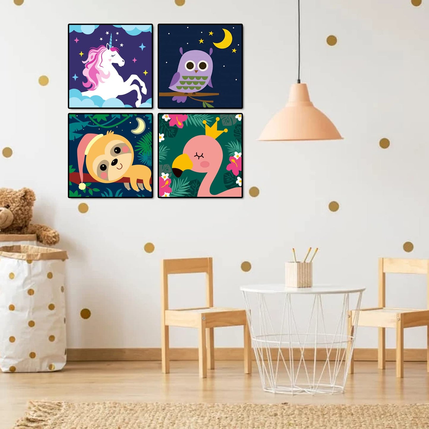 CarlonLin 4 Pack Paint by Numbers for Kids – Framed Canvas 8x8 Inch DIY Kits for Ages 4-12