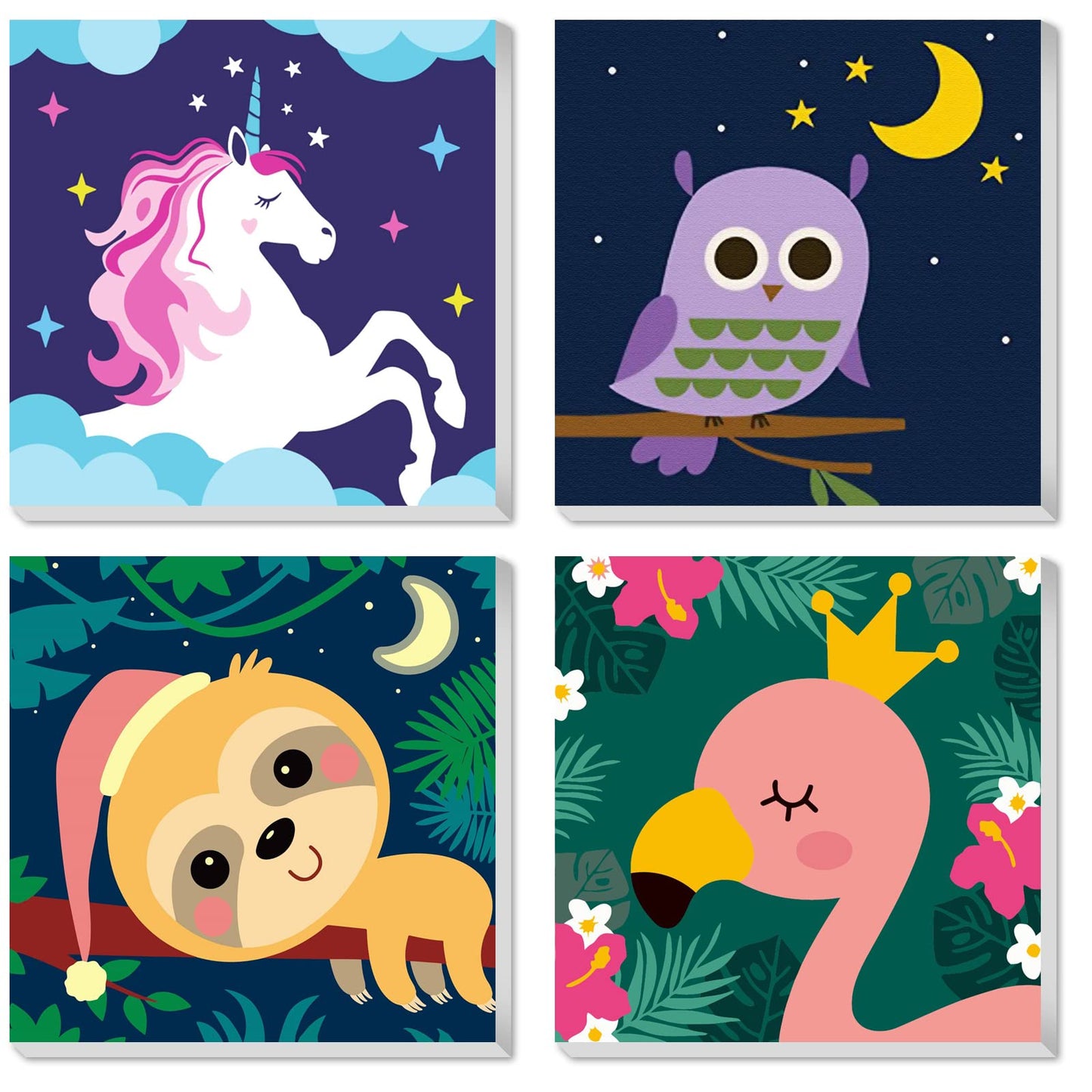 CarlonLin 4 Pack Paint by Numbers for Kids – Framed Canvas 8x8 Inch DIY Kits for Ages 4-12