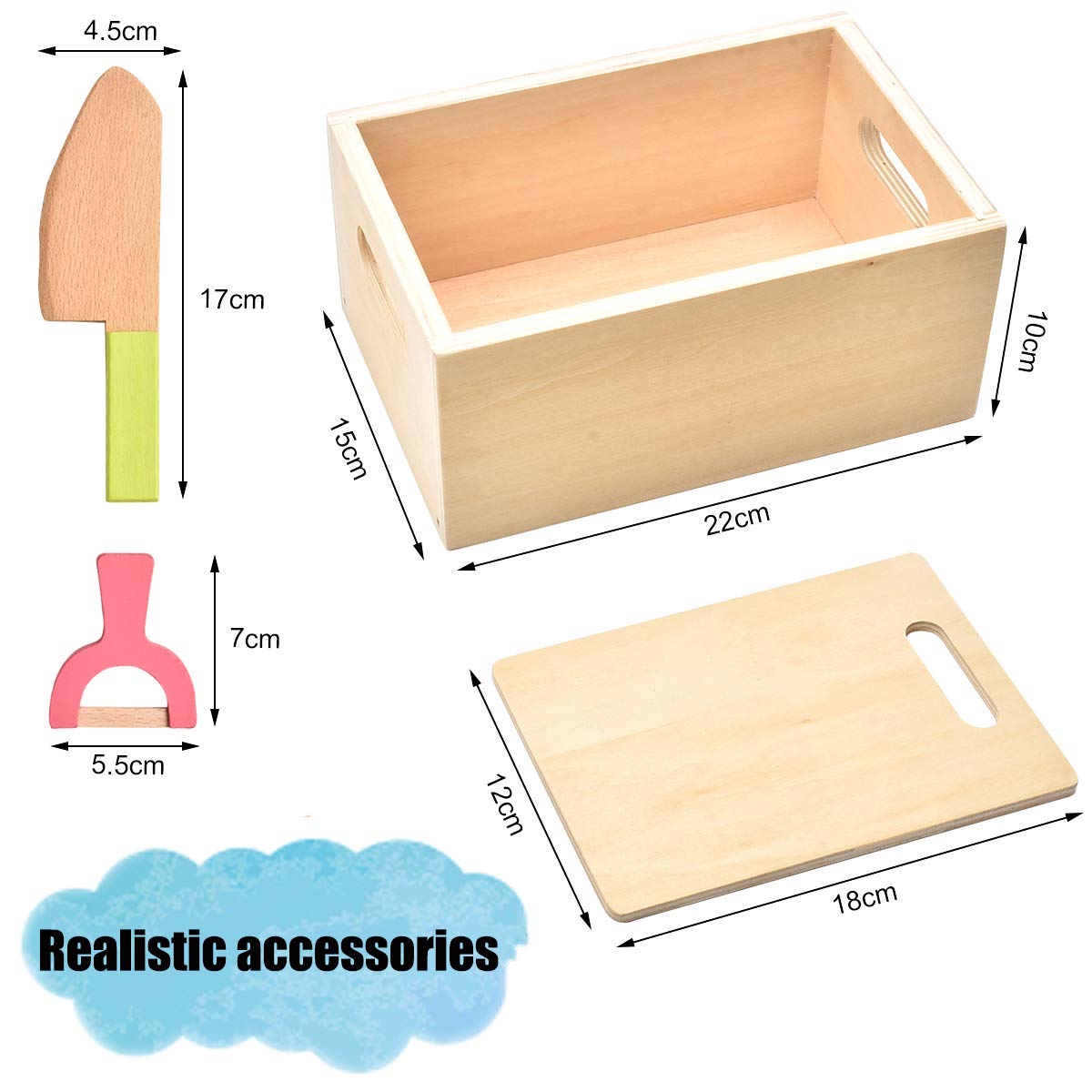 CARLORBO Wooden Play Food for Kids Kitchen – Sliceable Fruits & Veggies, Montessori Pretend Play