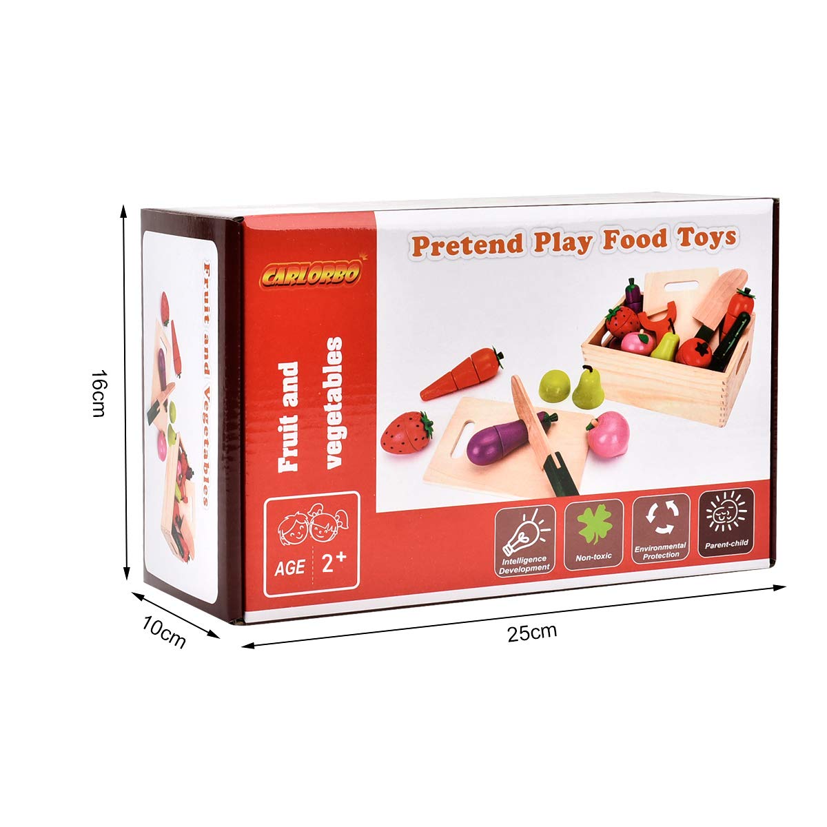 CARLORBO Wooden Play Food for Kids Kitchen – Sliceable Fruits & Veggies, Montessori Pretend Play