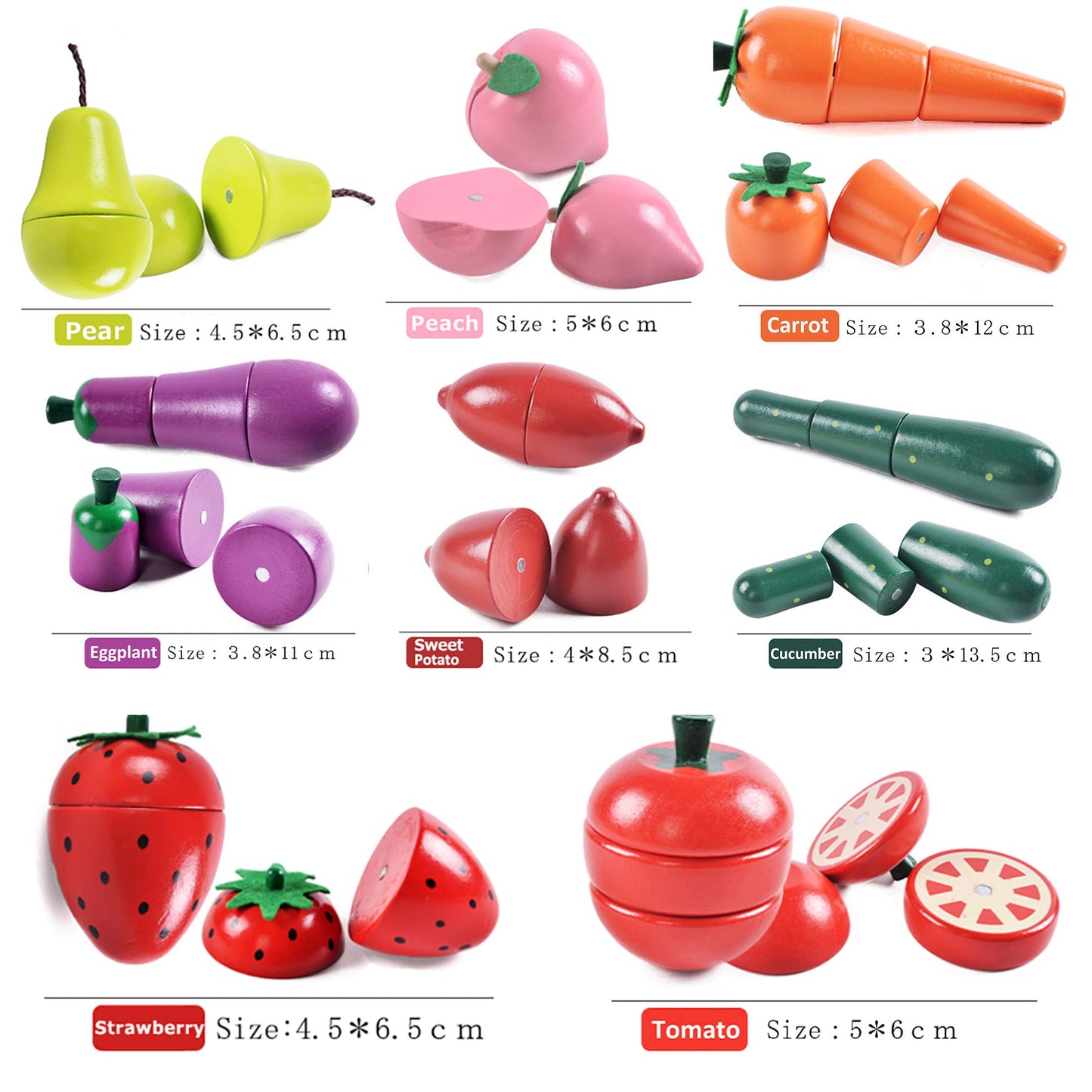 CARLORBO Wooden Play Food for Kids Kitchen – Sliceable Fruits & Veggies, Montessori Pretend Play
