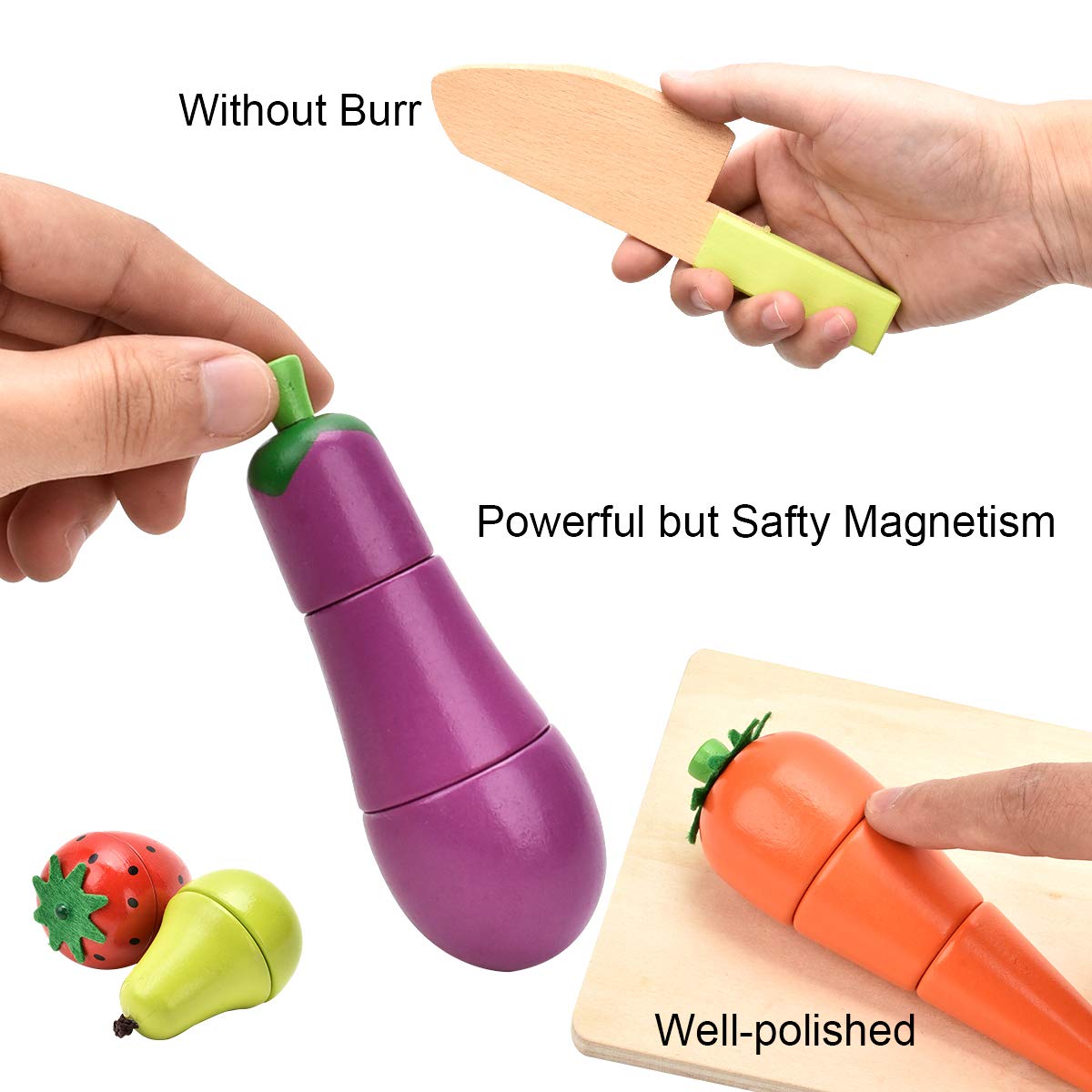 CARLORBO Wooden Play Food for Kids Kitchen – Sliceable Fruits & Veggies, Montessori Pretend Play