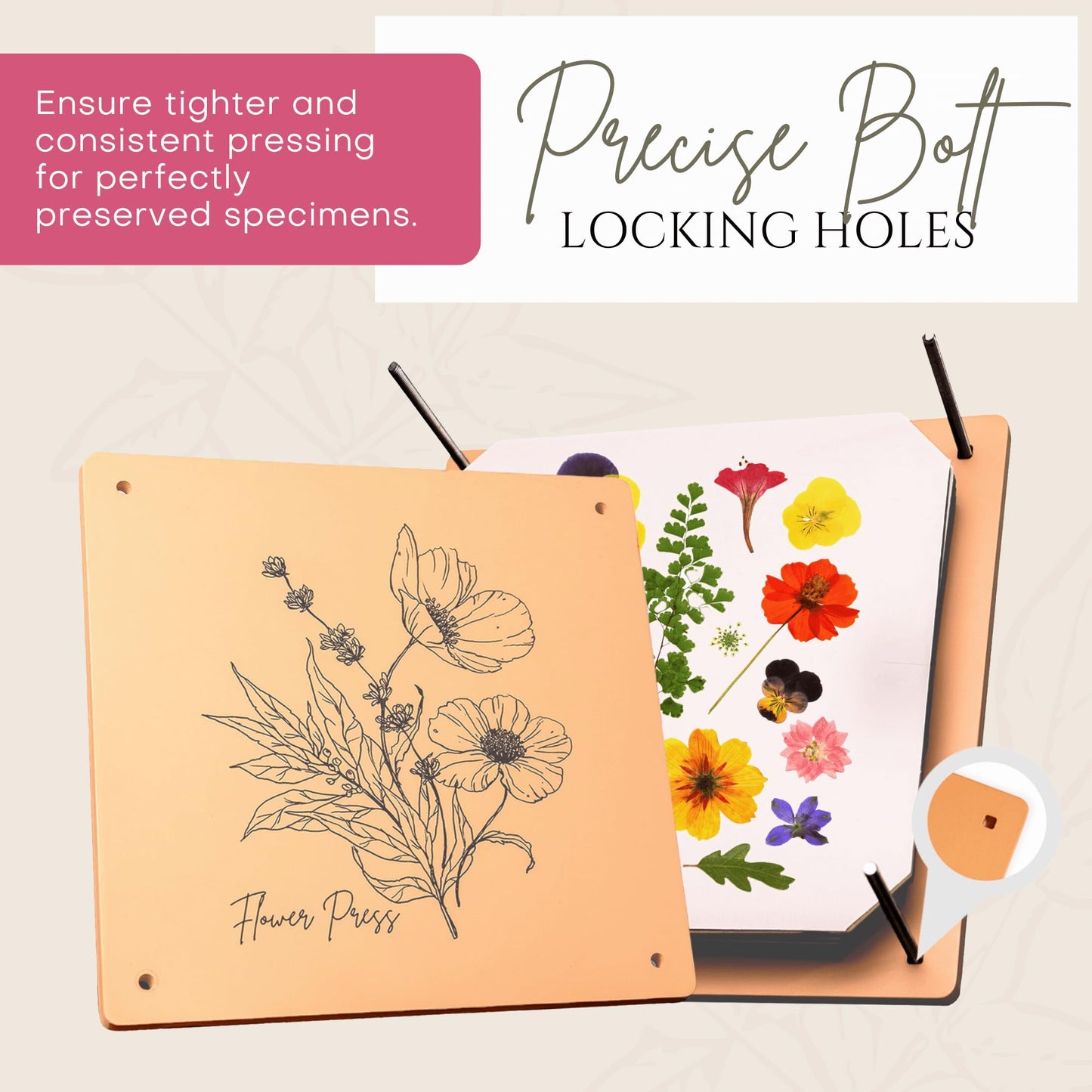 Carnation Canvas Wooden Flower Press — 10-Layer Bolt-Lock Kit + Ebook Guide