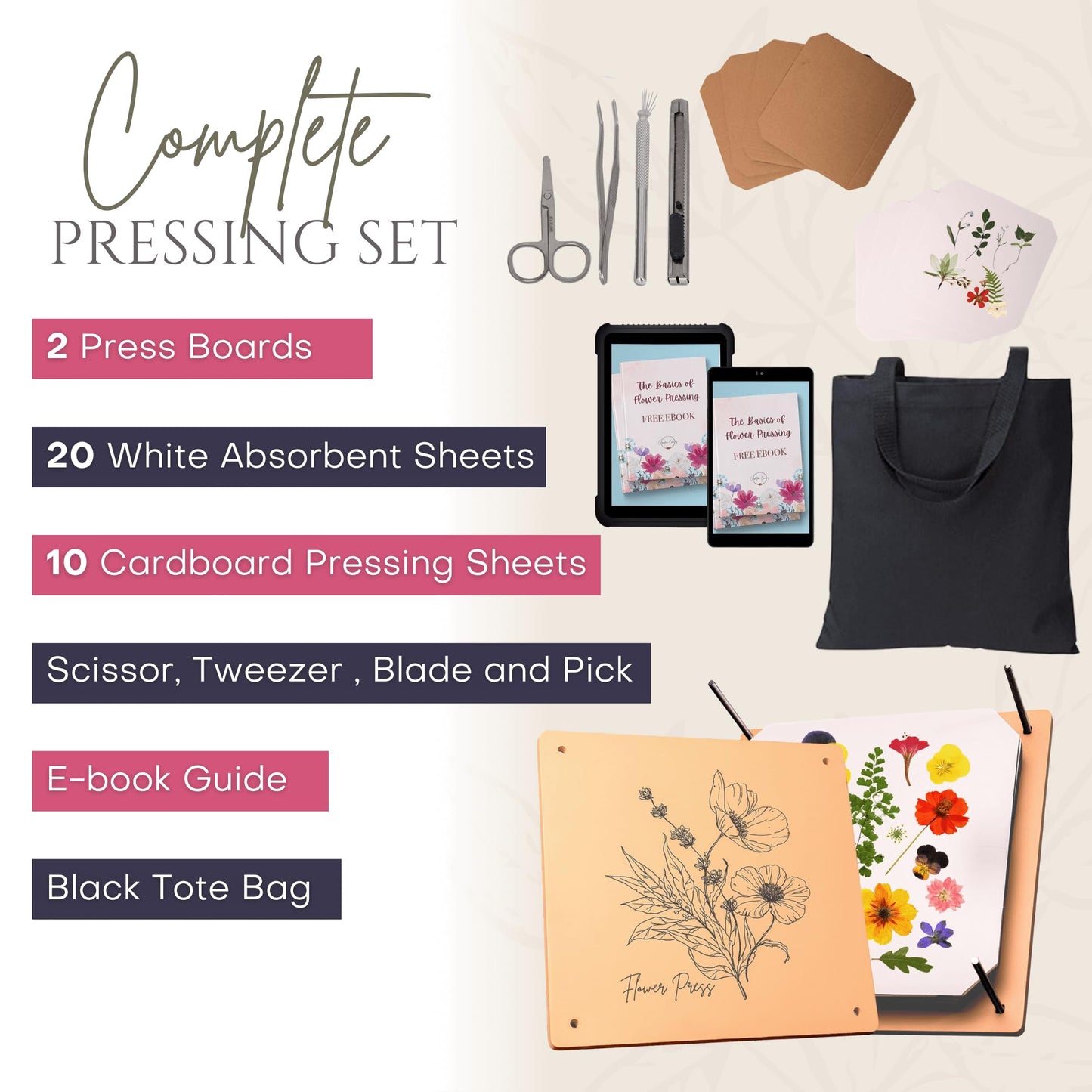 Carnation Canvas Wooden Flower Press — 10-Layer Bolt-Lock Kit + Ebook Guide