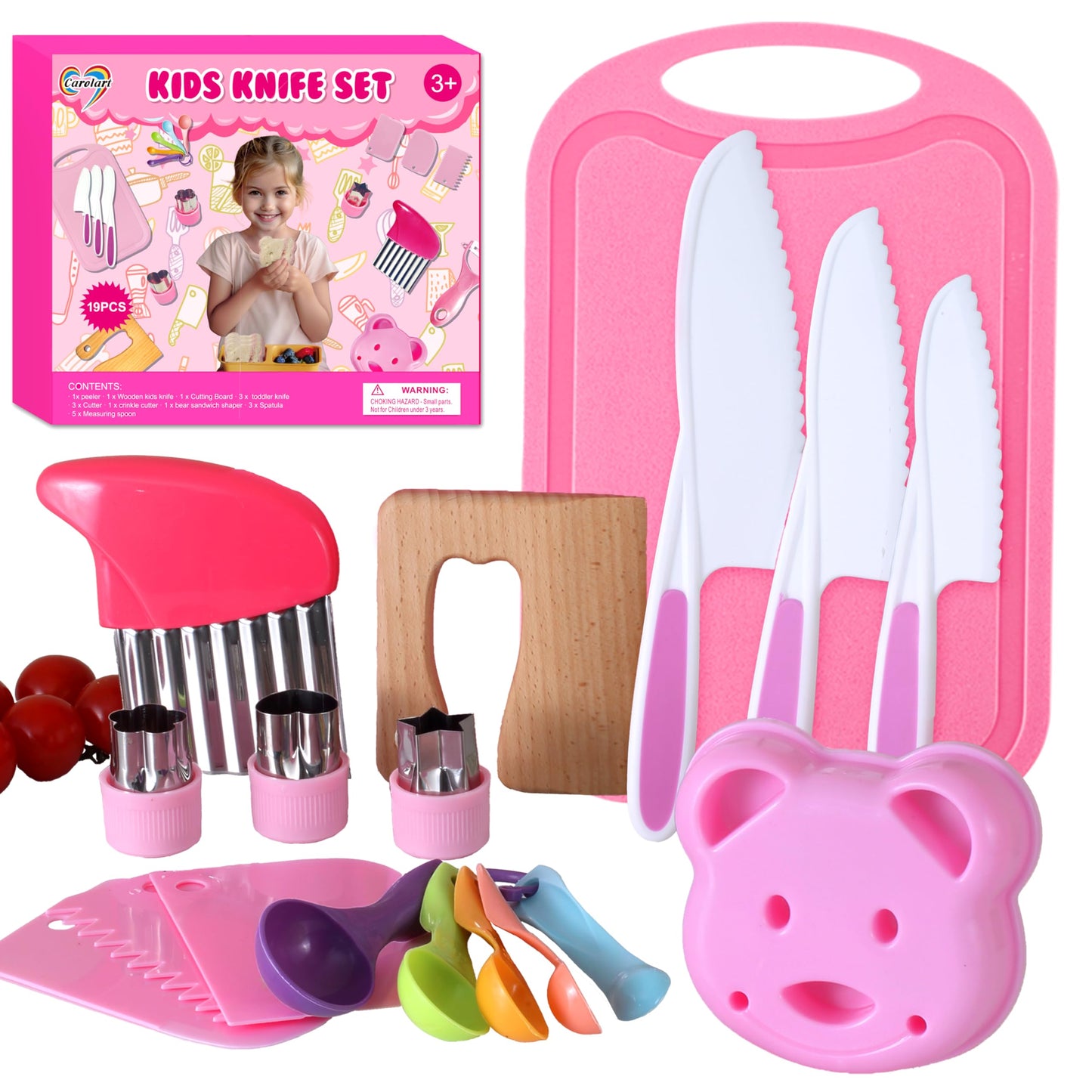 Carolart 29-Piece Kids Kitchen Tools Set for Real Cooking – Safe Toddler Knife Collection