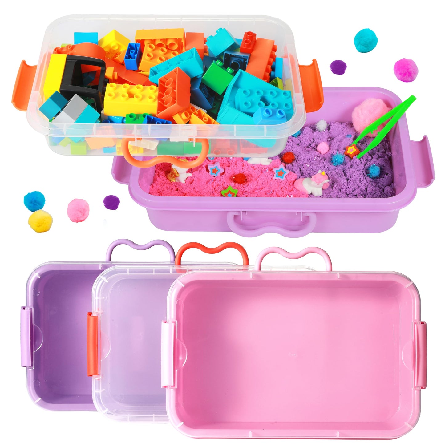 Carolart 3 Pack Empty Sensory Bins — 13.5-Inch Stackable Storage