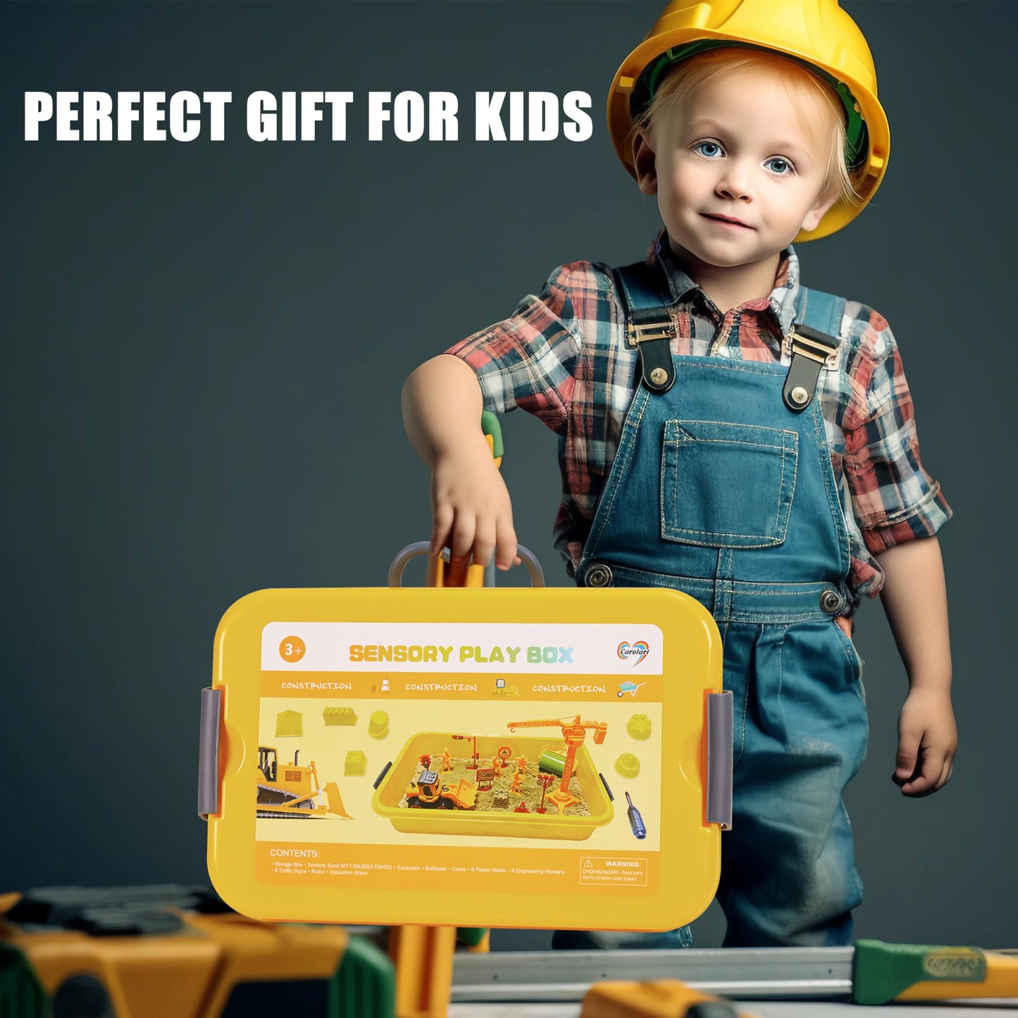 Carolart Construction Sensory Bin — Tractor Sand Playset with Truck, Signs & Sand Art Kit
