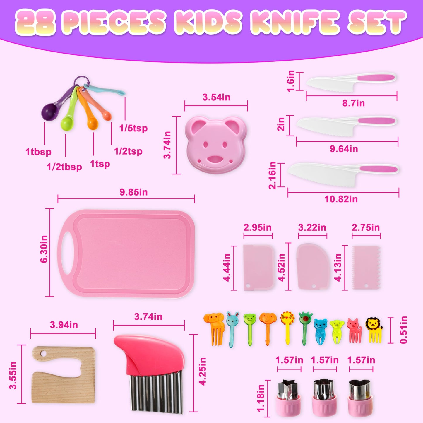 Carolart 29-Piece Kids Kitchen Tools Set for Real Cooking – Safe Toddler Knife Collection