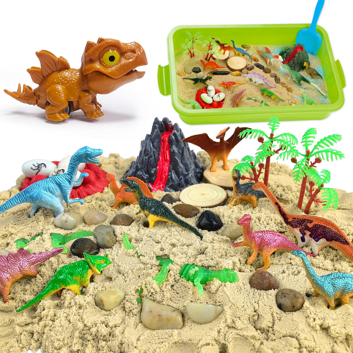 Carolart Dinosaur Sensory Bin — Glow-in-the-Dark Dinosaurs, Easy Storage Toddler Toy Set
