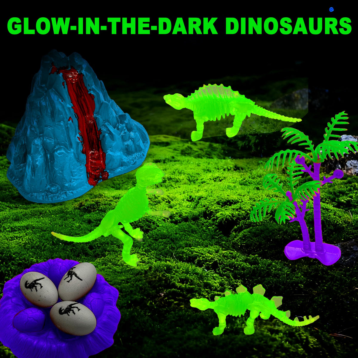 Carolart Dinosaur Sensory Bin — Glow-in-the-Dark Dinosaurs, Easy Storage Toddler Toy Set