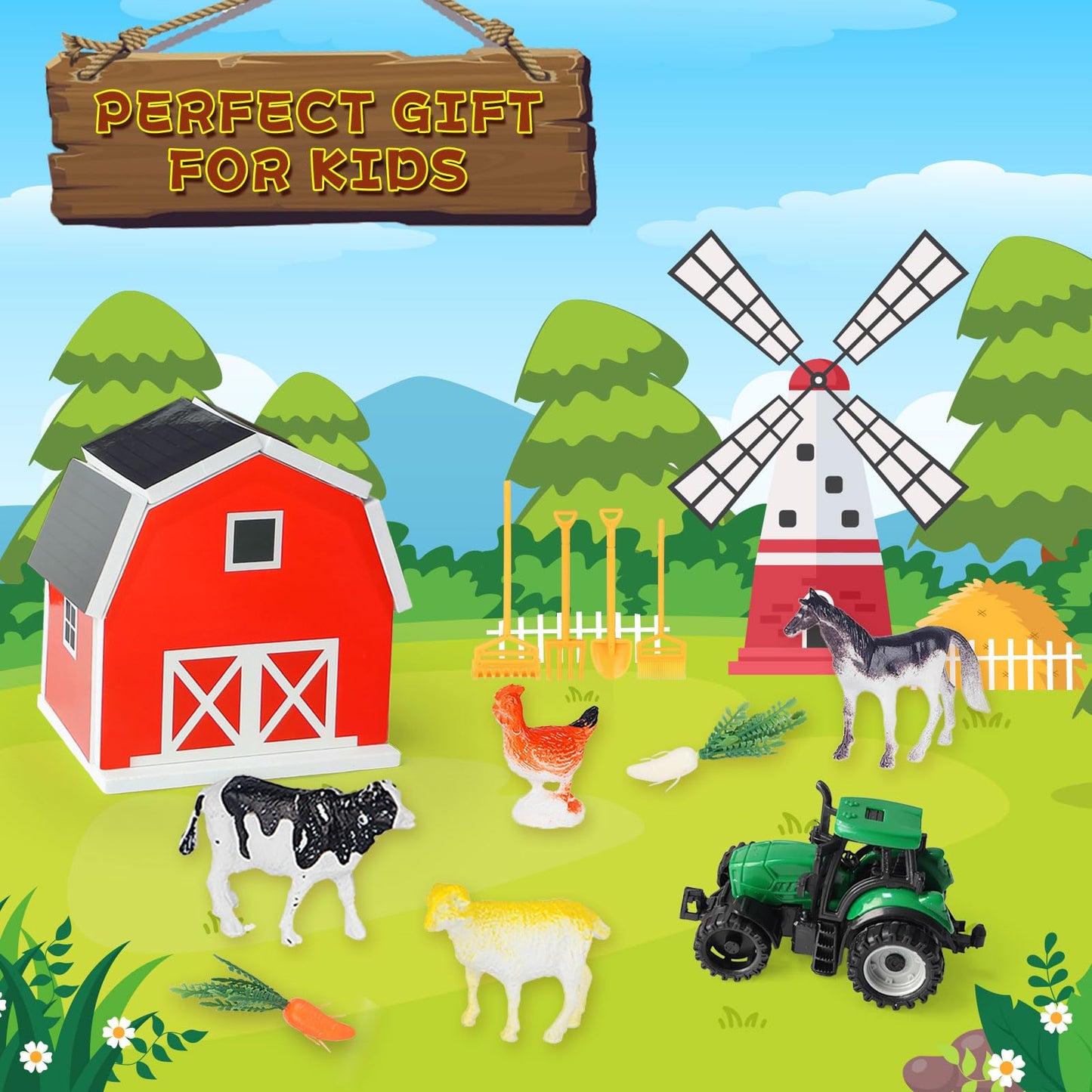 Carolart Farm Sensory Bin: Farm Animals Sand Kit with Barn & Tractor