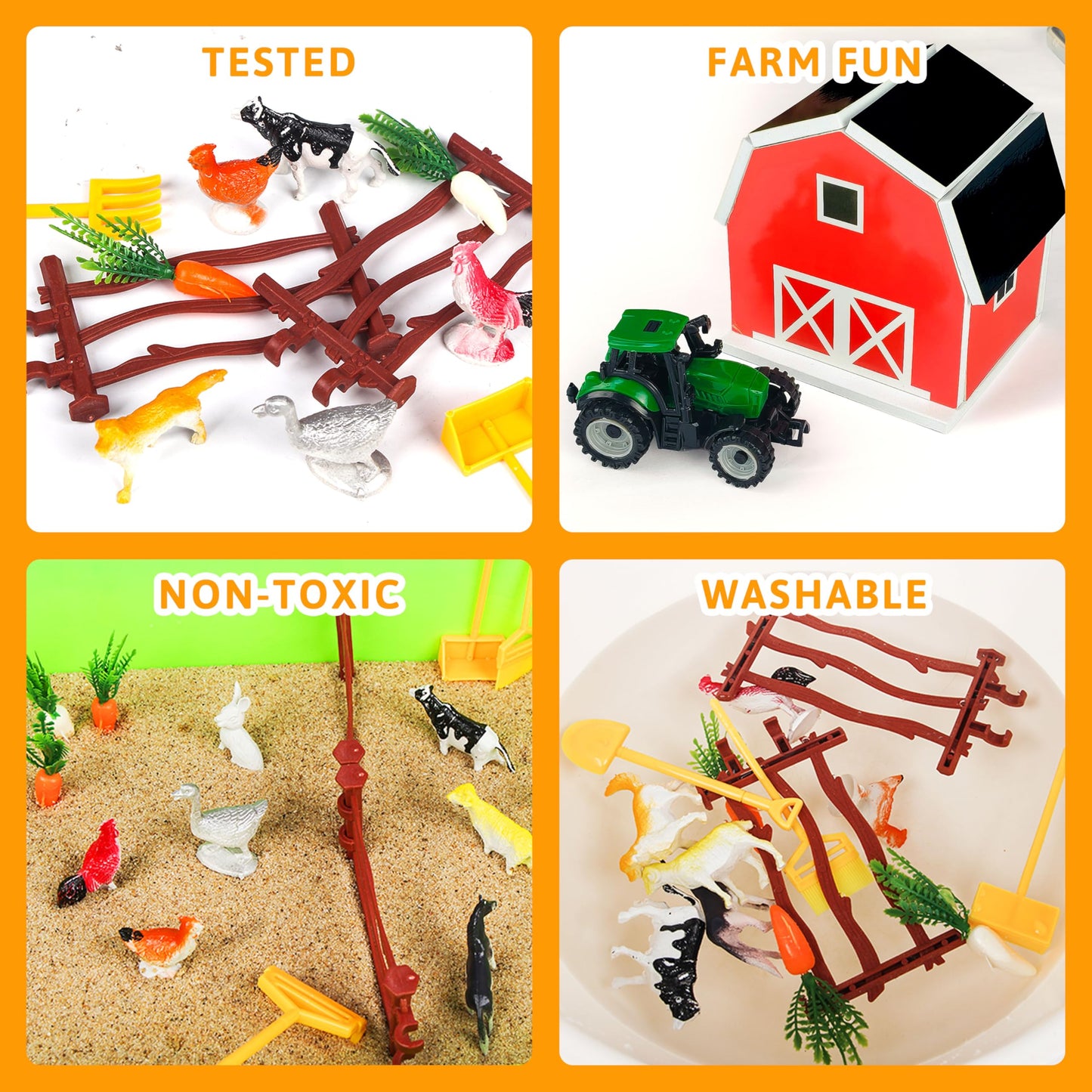 Carolart Farm Sensory Bin: Farm Animals Sand Kit with Barn & Tractor