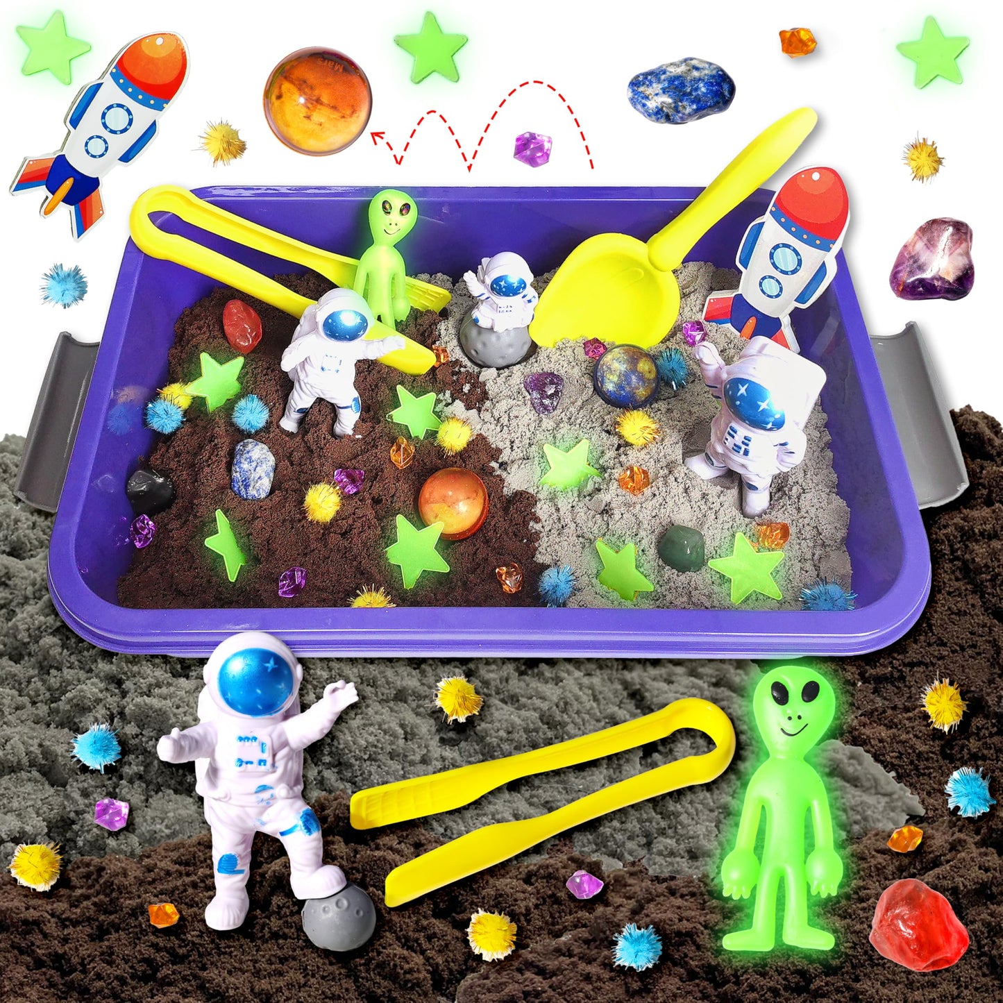 Carolart Galaxy Sensory Bin & Gemstone Dig Kit – 5 Real Gemstones, Space STEM Toy for Kids 3–6