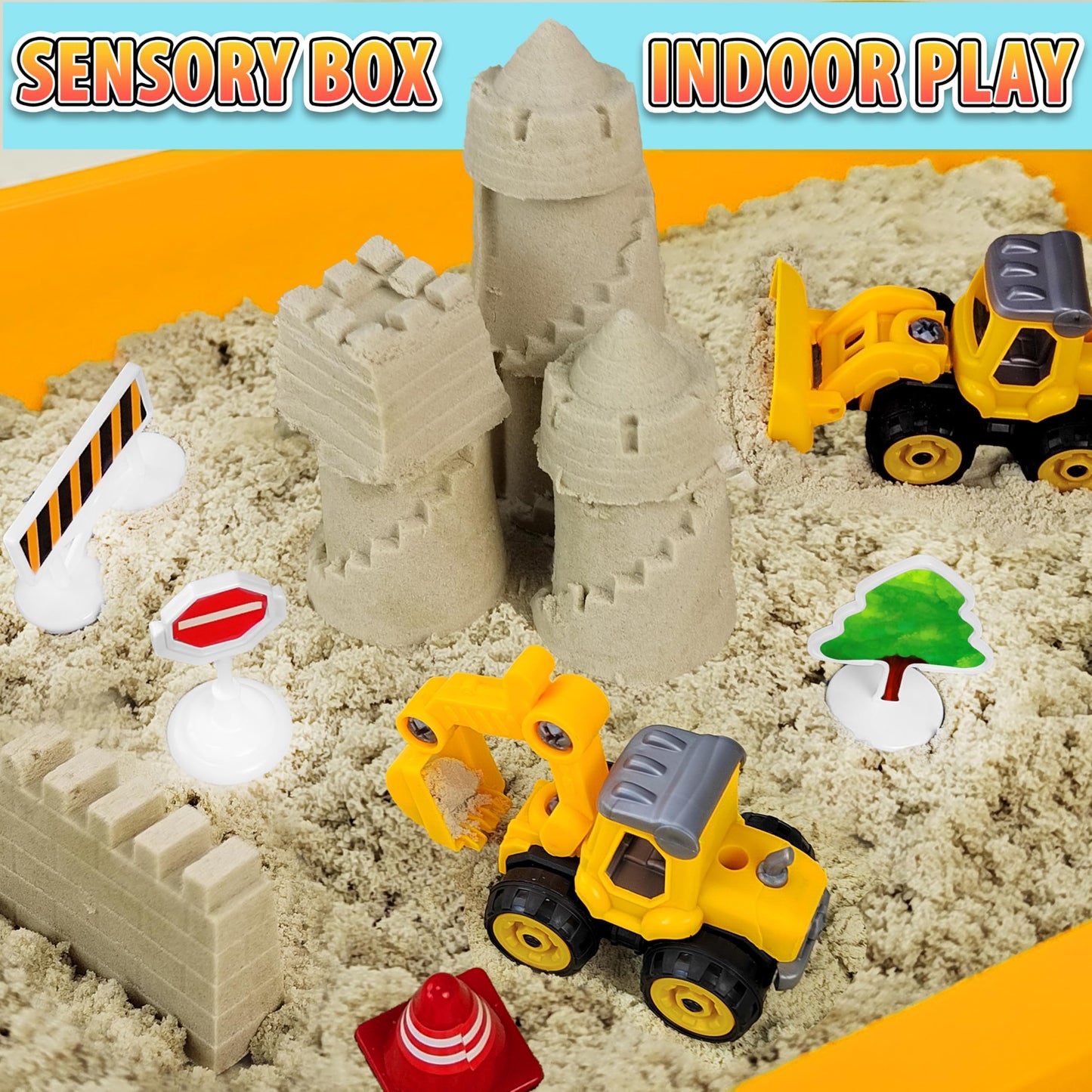 Carolart Construction Sensory Bin — Tractor Sand Playset with Truck, Signs & Sand Art Kit
