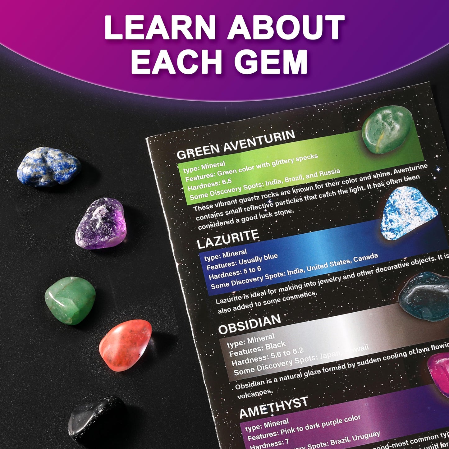 Carolart Galaxy Sensory Bin & Gemstone Dig Kit – 5 Real Gemstones, Space STEM Toy for Kids 3–6