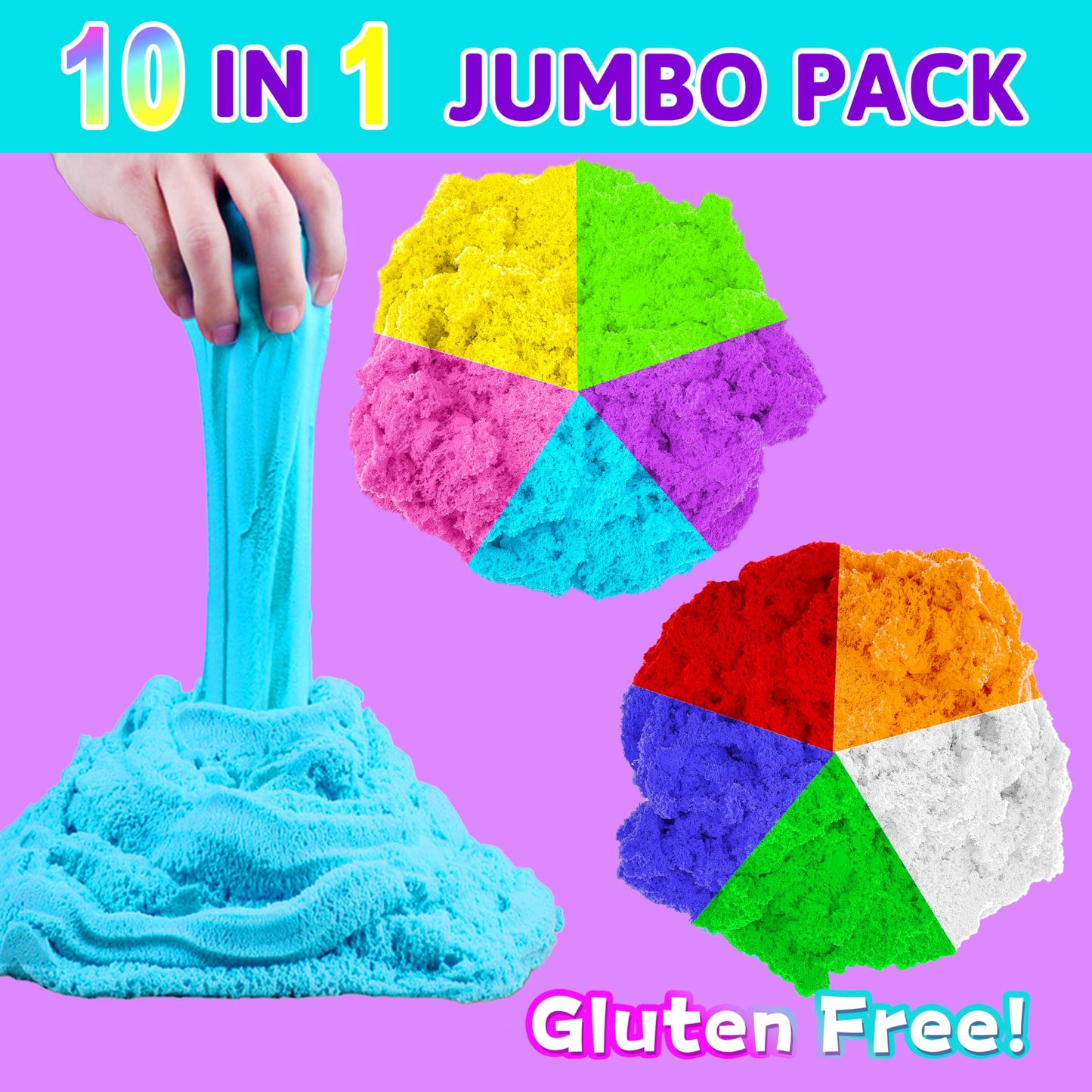 Carolart Colorful Stretchy Sand Kit – 10-Color Sensory Sand for Kids 3+ | Reusable, No-Mess Play