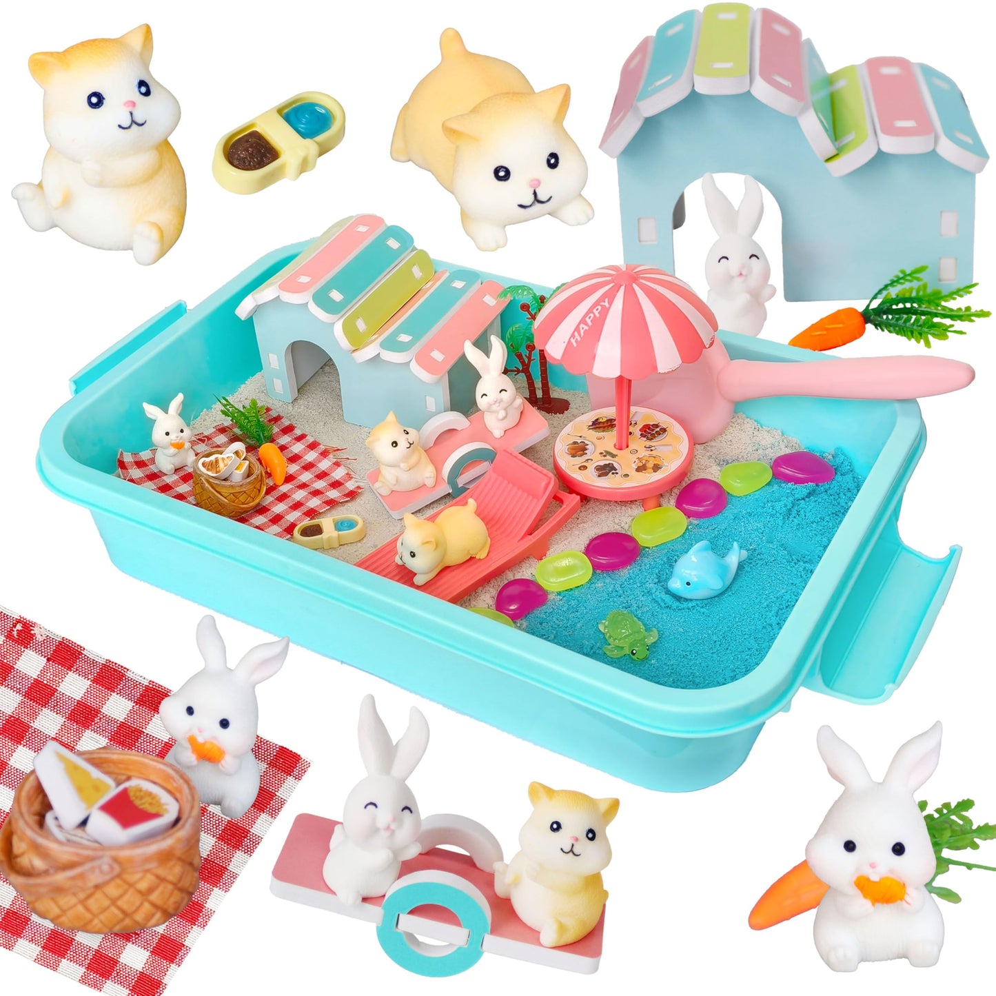 Carolart Pet Sensory Bin: Summer Hamster & Rabbit Habitat Toy Set