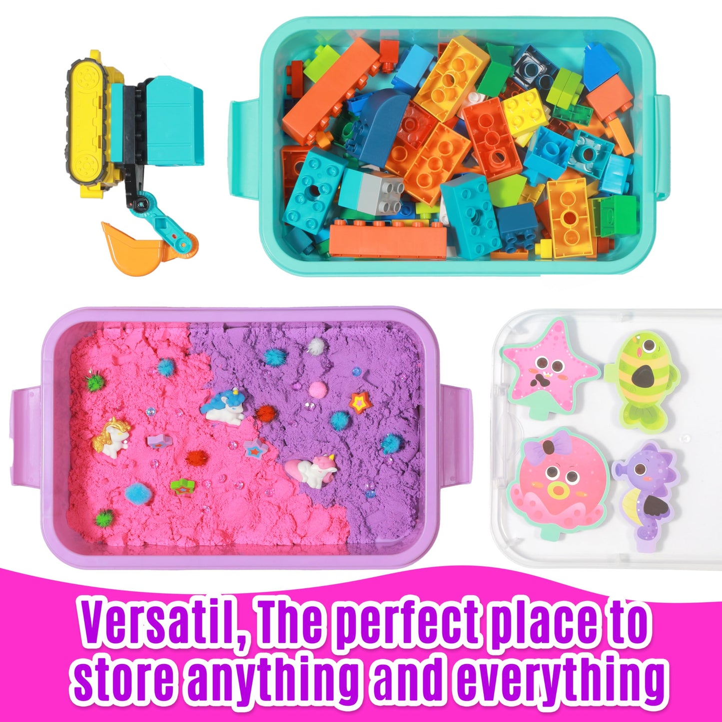 Carolart 3 Pack Empty Sensory Bins — 13.5-Inch Stackable Storage
