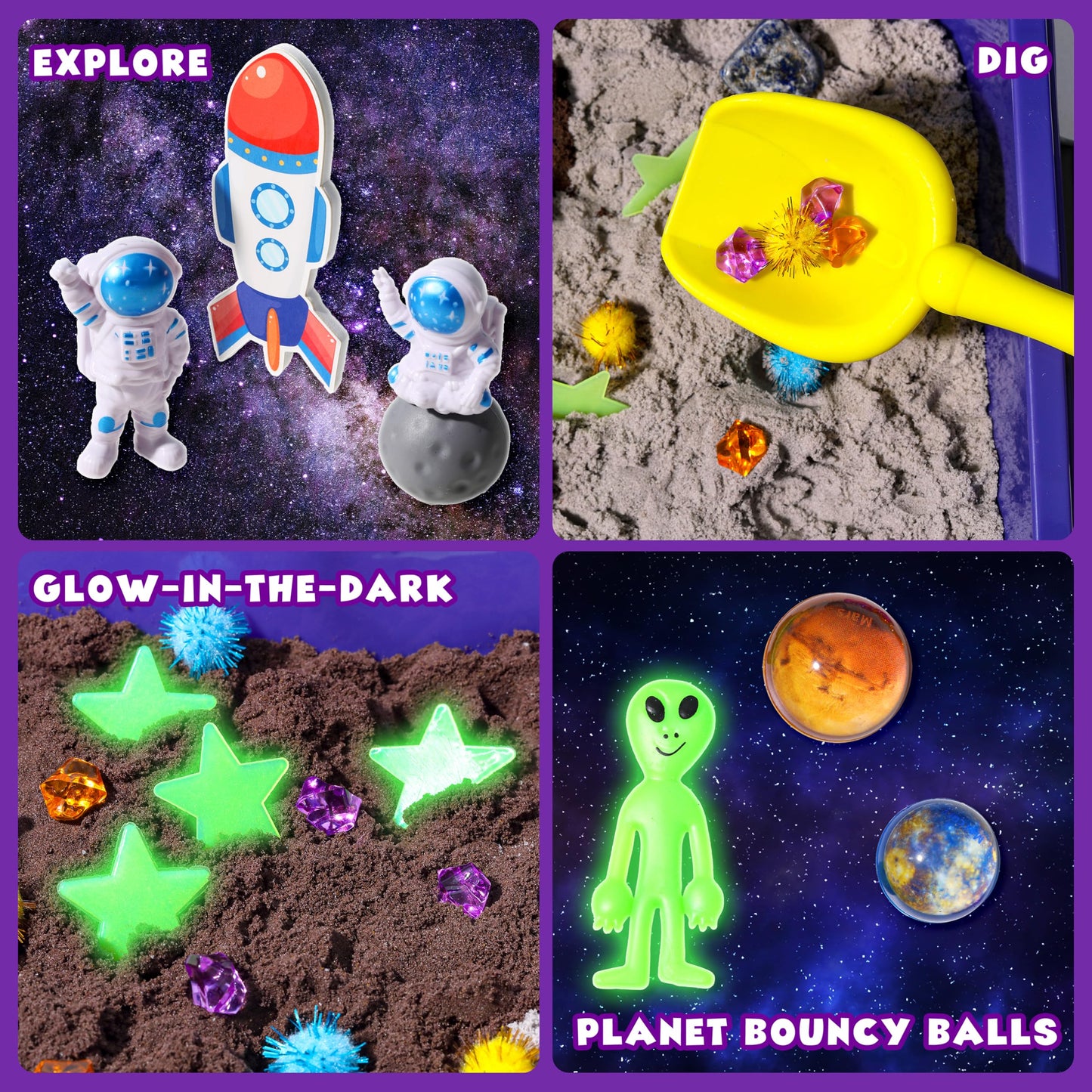 Carolart Galaxy Sensory Bin & Gemstone Dig Kit – 5 Real Gemstones, Space STEM Toy for Kids 3–6
