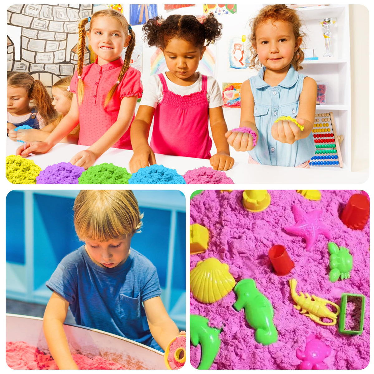 Carolart Colorful Stretchy Sand Kit – 10-Color Sensory Sand for Kids 3+ | Reusable, No-Mess Play