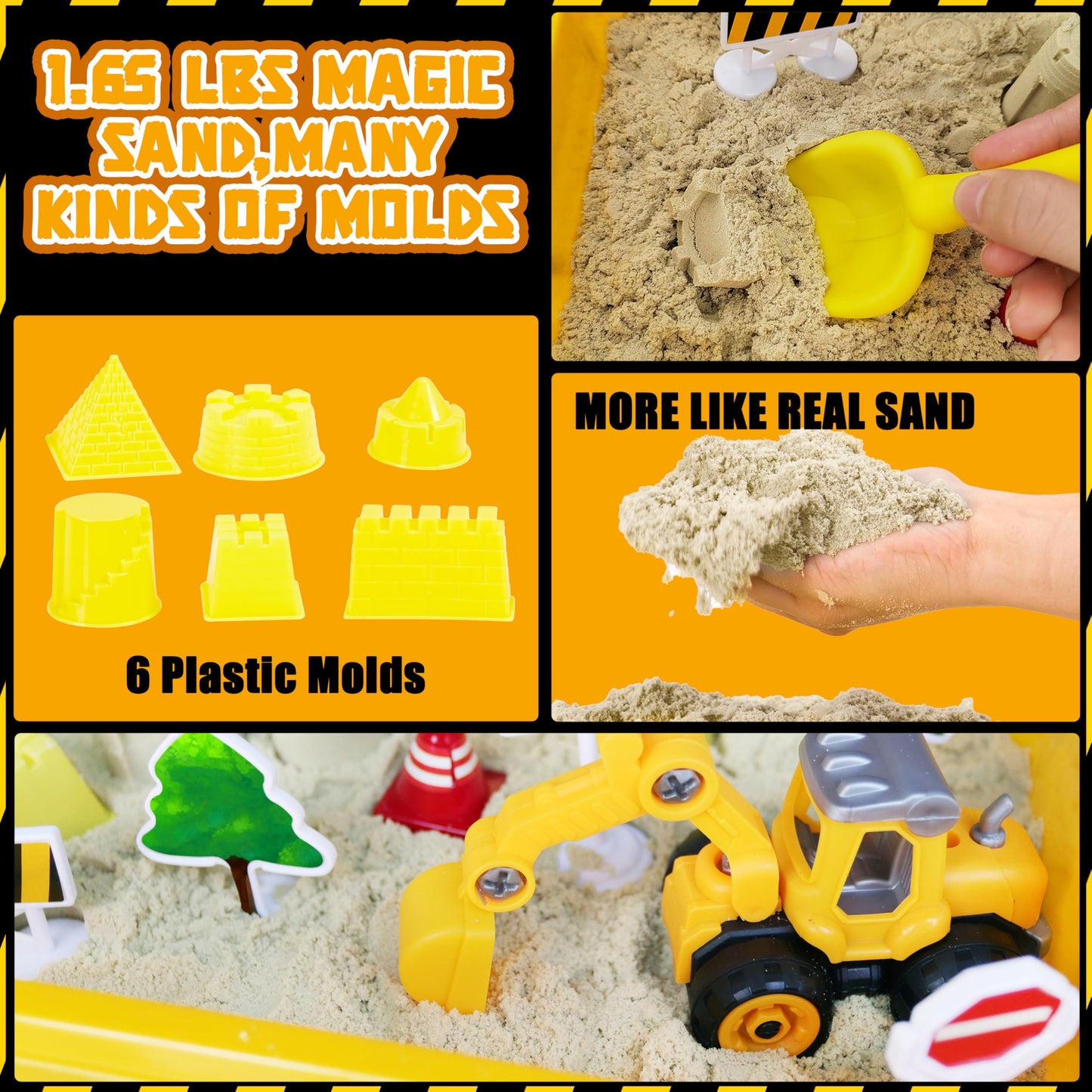 Carolart Construction Sensory Bin — Tractor Sand Playset with Truck, Signs & Sand Art Kit