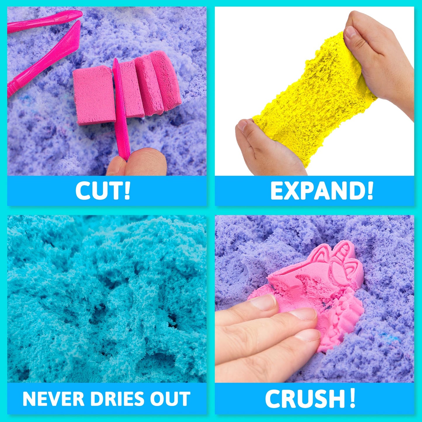 Carolart Colorful Stretchy Sand Kit – 10-Color Sensory Sand for Kids 3+ | Reusable, No-Mess Play