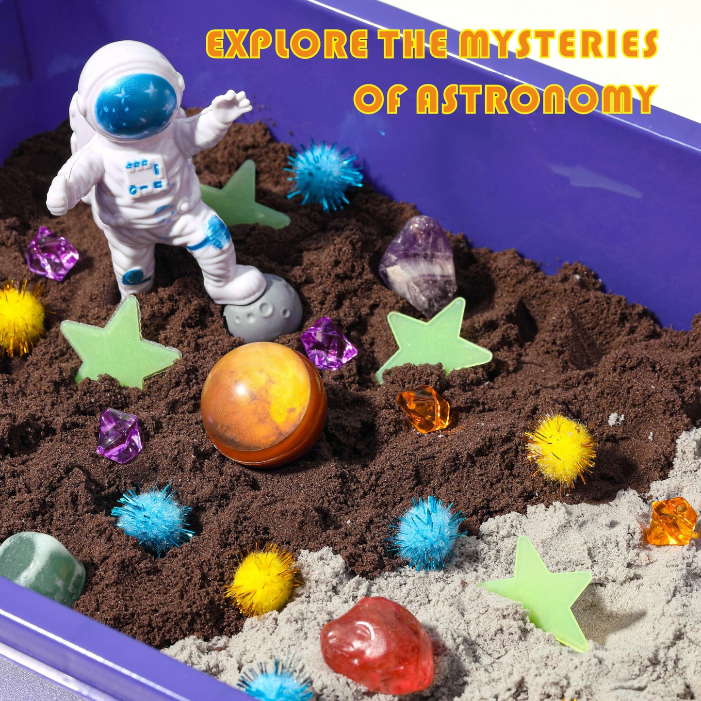 Carolart Galaxy Sensory Bin & Gemstone Dig Kit – 5 Real Gemstones, Space STEM Toy for Kids 3–6