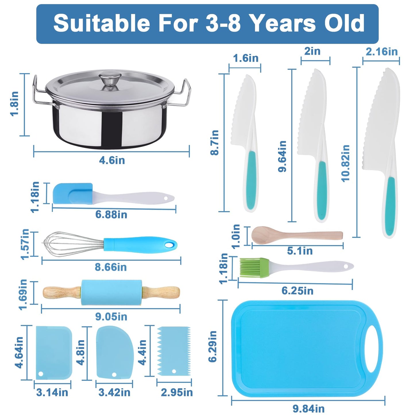 Carolart 42-Piece Kids Cooking Set | Real Knife, Pots & Pans, Apron & Chef Hat