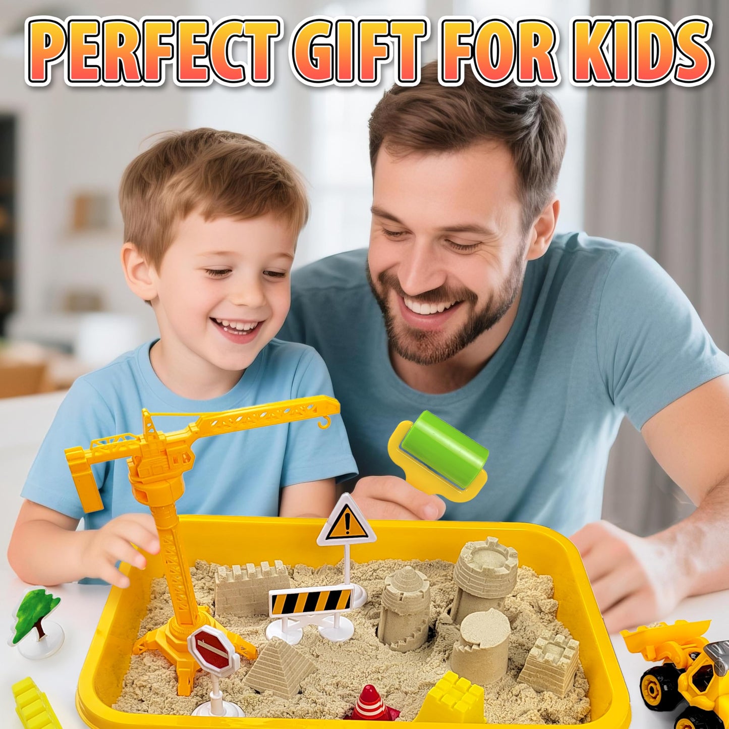 Carolart Construction Sensory Bin — Tractor Sand Playset with Truck, Signs & Sand Art Kit