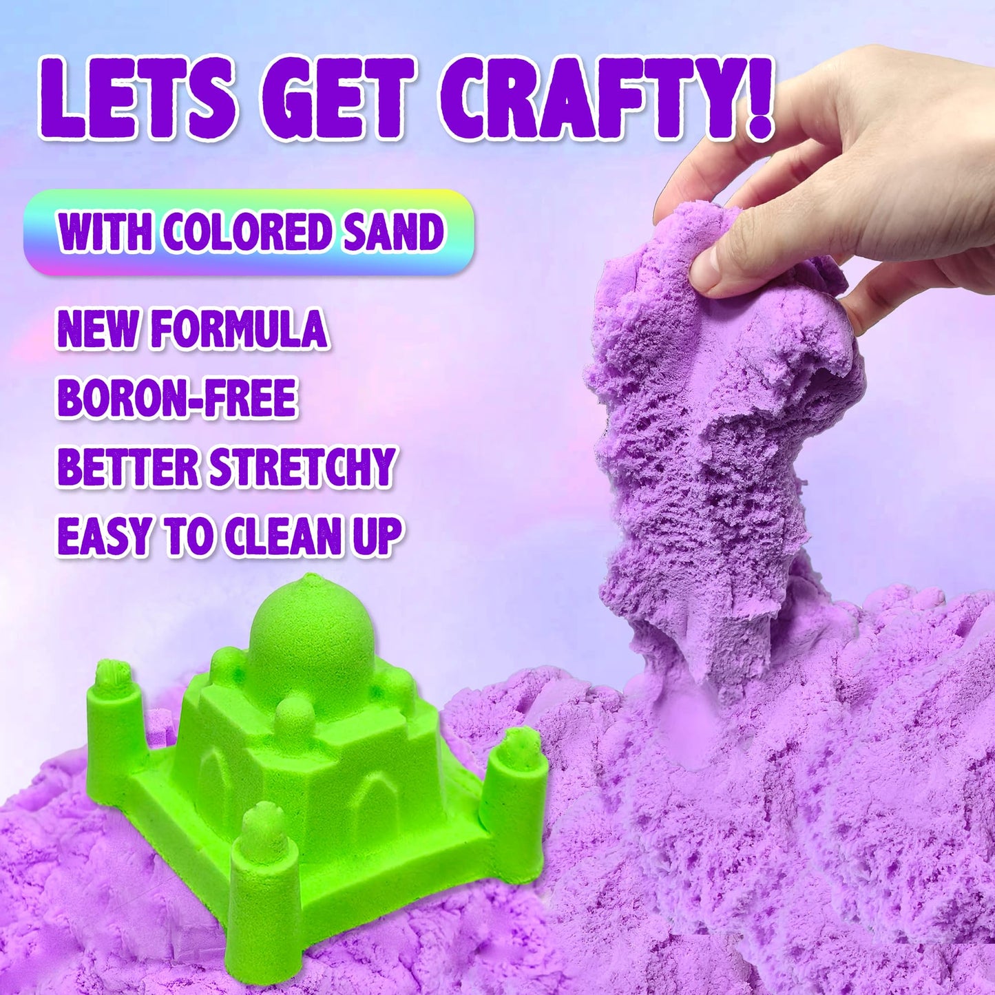 Carolart Colorful Stretchy Sand Kit – 10-Color Sensory Sand for Kids 3+ | Reusable, No-Mess Play