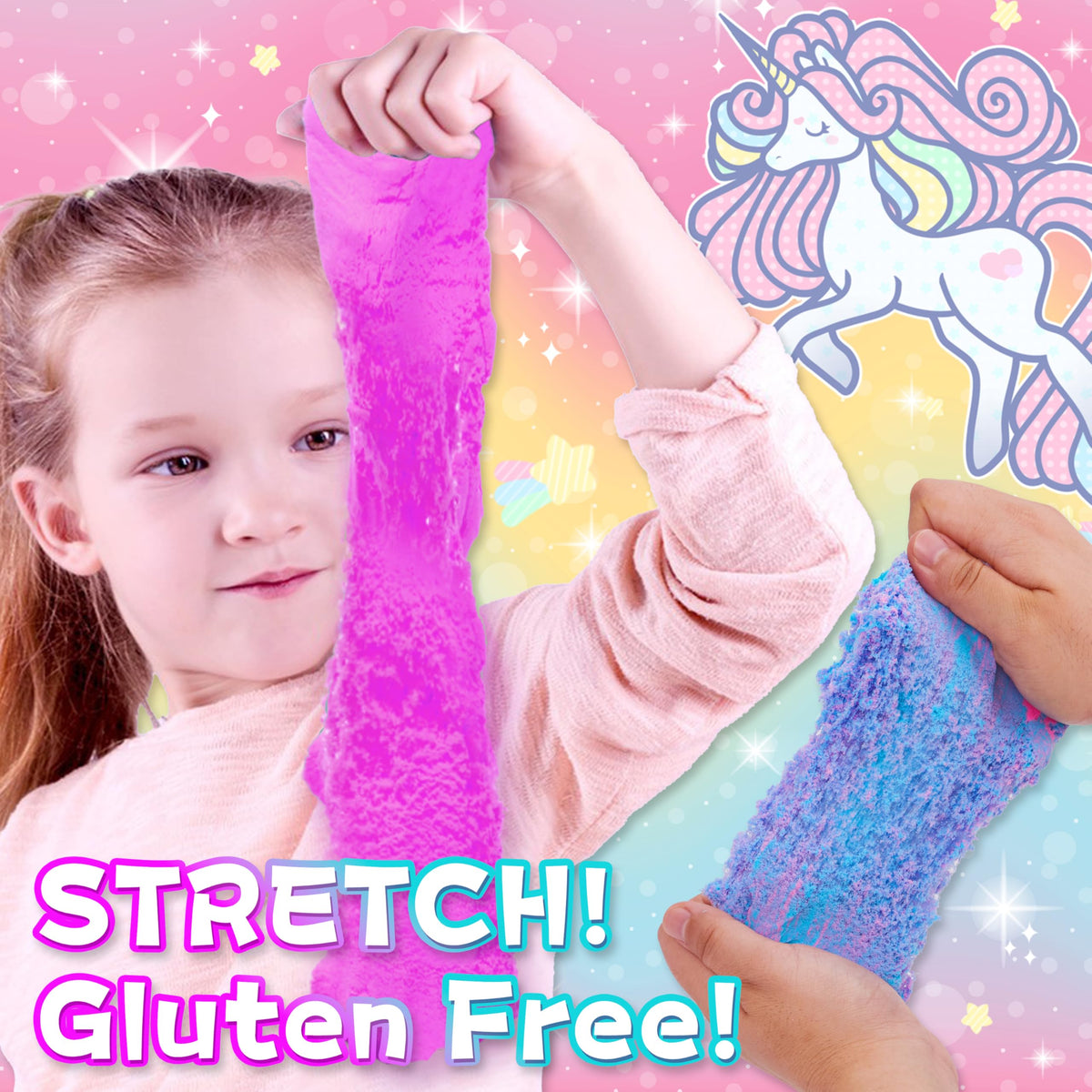 Carolart Unicorn Stretchy Cloud Sand – Blue & Pink Sensory Treasure Chest Kit