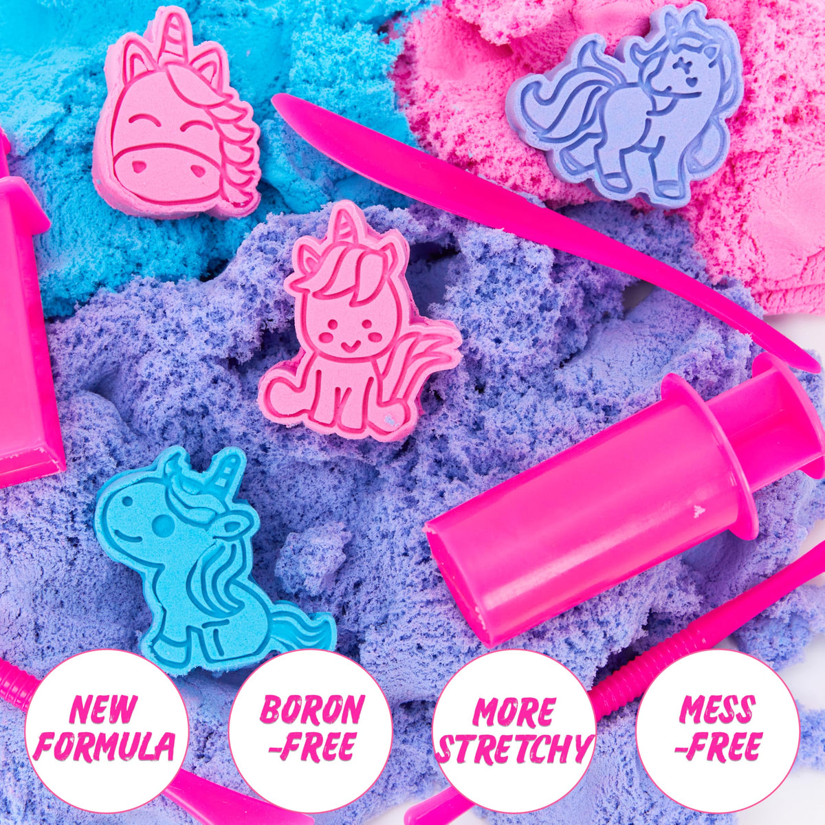 Carolart Unicorn Stretchy Cloud Sand – Blue & Pink Sensory Treasure Chest Kit