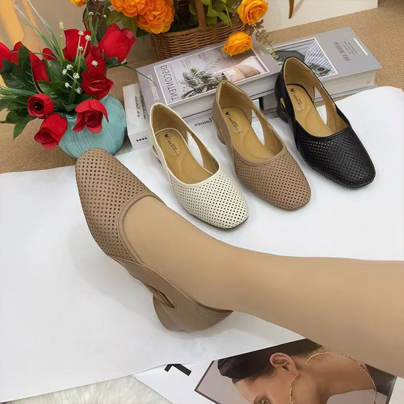 Hollow-out Thick-heeled Sandals