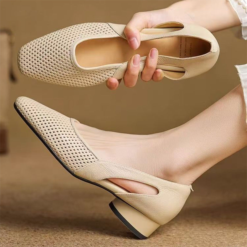Hollow-out Thick-heeled Sandals