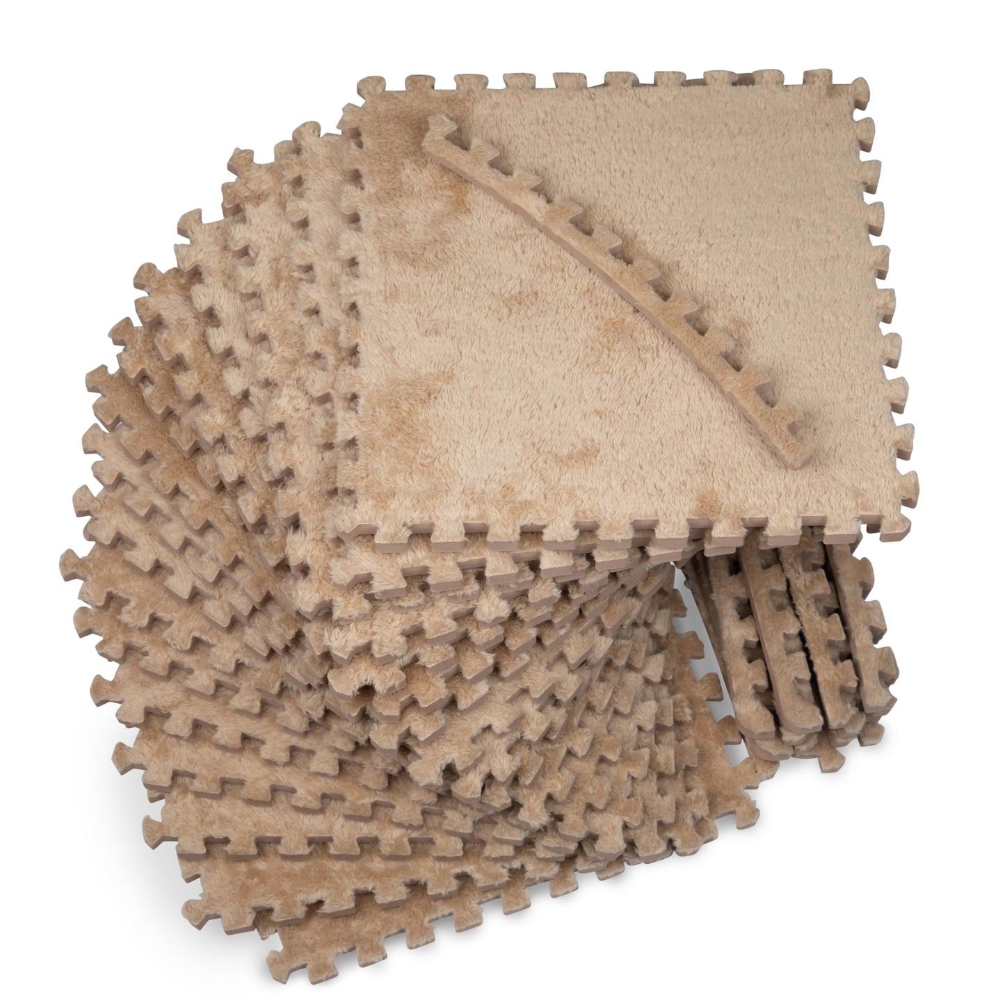 CARPETBOX 16-Piece Plush Interlocking Foam Floor Tiles – 49 x 49 in Brown Baby Play Mat