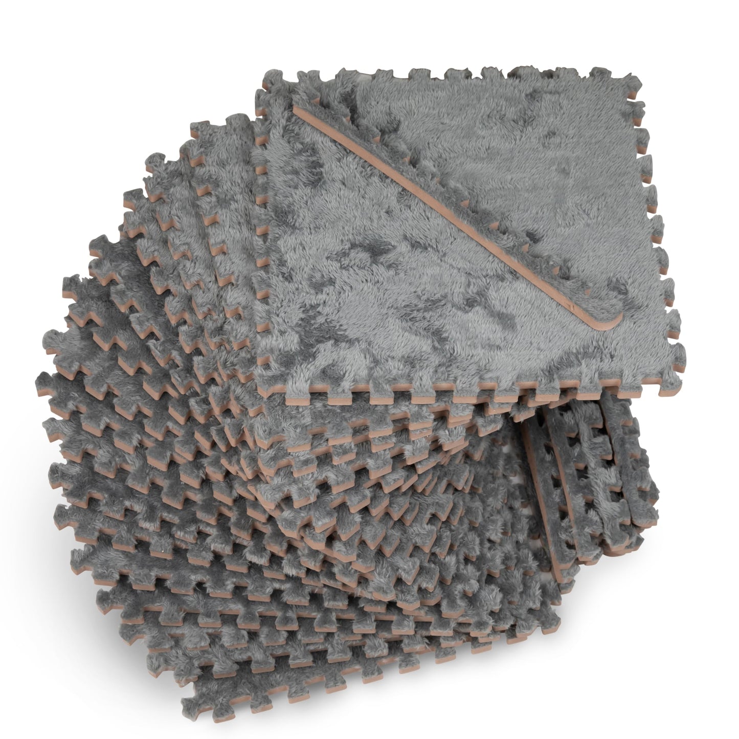 CARPETBOX 16 Piece Carpet Squares Puzzle Mat – 49 by 49 inch Plush Interlocking Foam Floor Tiles for Baby Play, Grey
