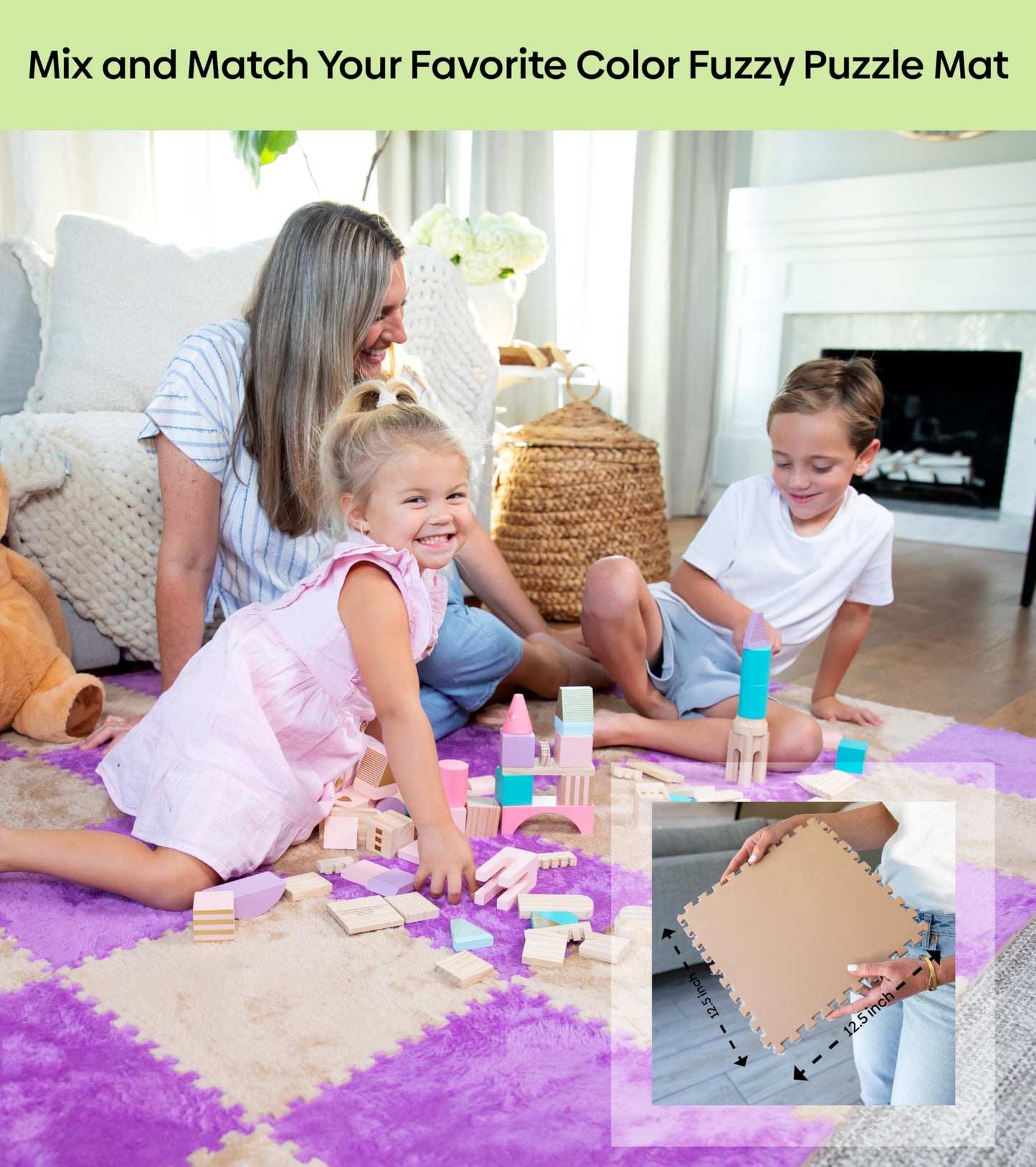 CARPETBOX 16-Piece Plush Interlocking Foam Floor Tiles – 49 x 49 in Brown Baby Play Mat