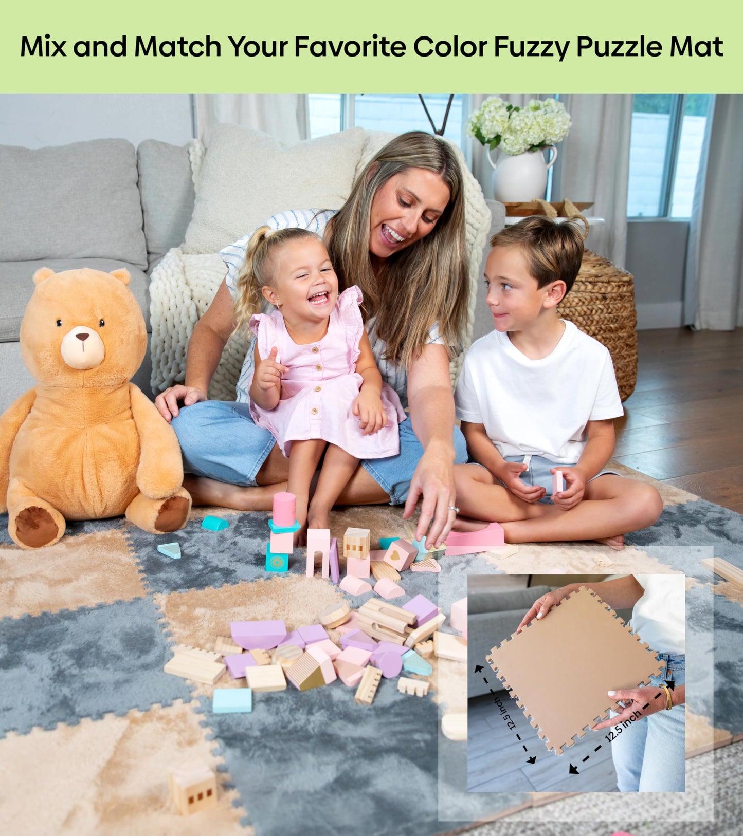 CARPETBOX 16-Piece Plush Interlocking Foam Floor Tiles – 49 x 49 in Brown Baby Play Mat