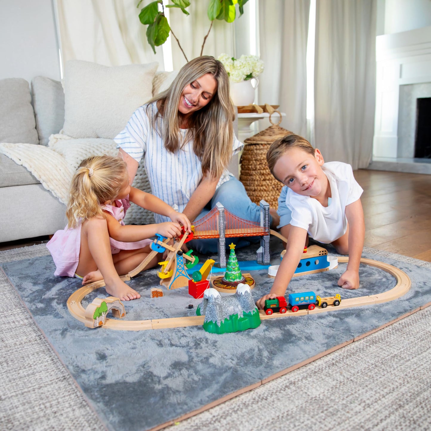 CARPETBOX 16 Piece Carpet Squares Puzzle Mat – 49 by 49 inch Plush Interlocking Foam Floor Tiles for Baby Play, Grey