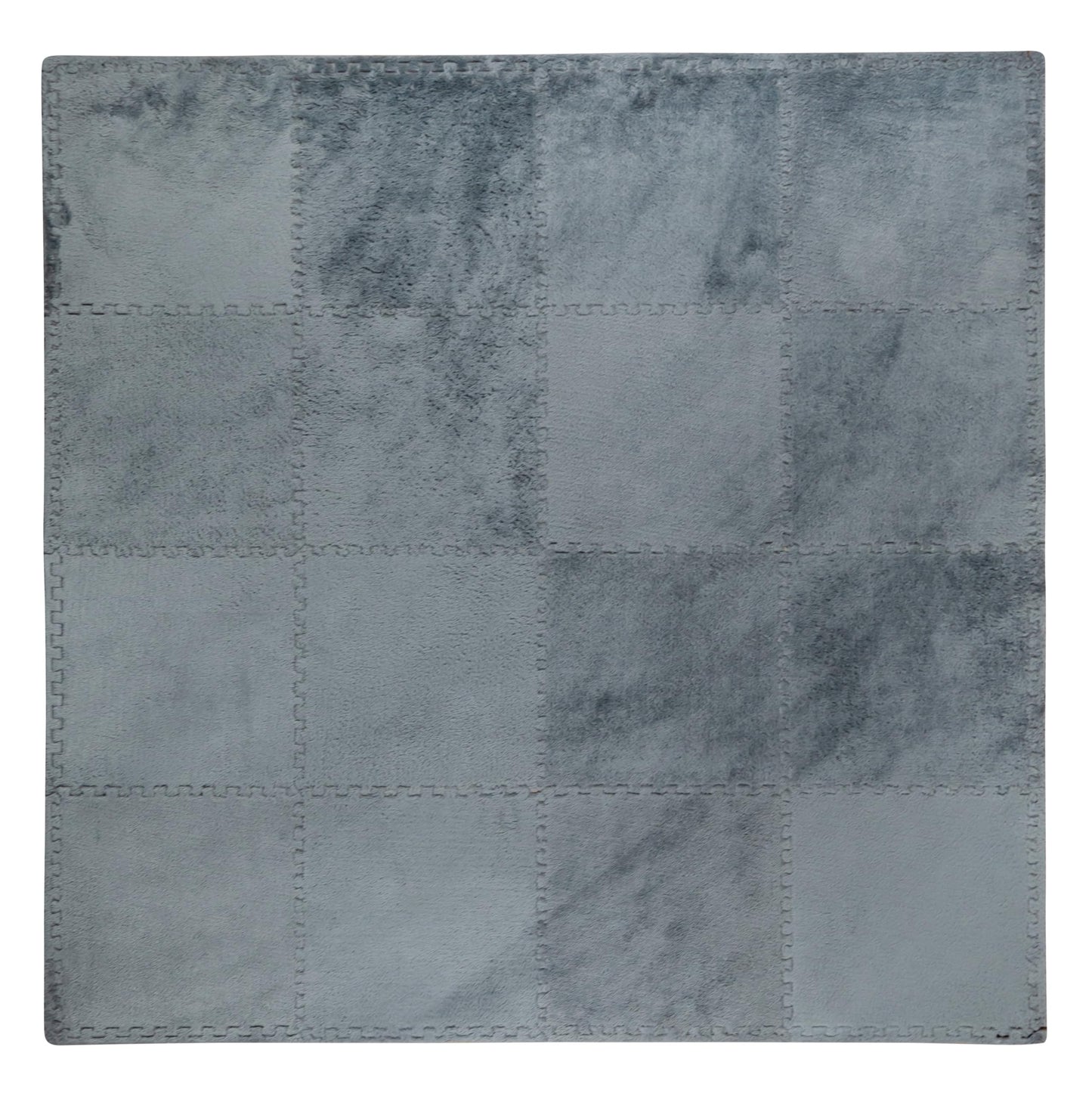 CARPETBOX 16 Piece Carpet Squares Puzzle Mat – 49 by 49 inch Plush Interlocking Foam Floor Tiles for Baby Play, Grey