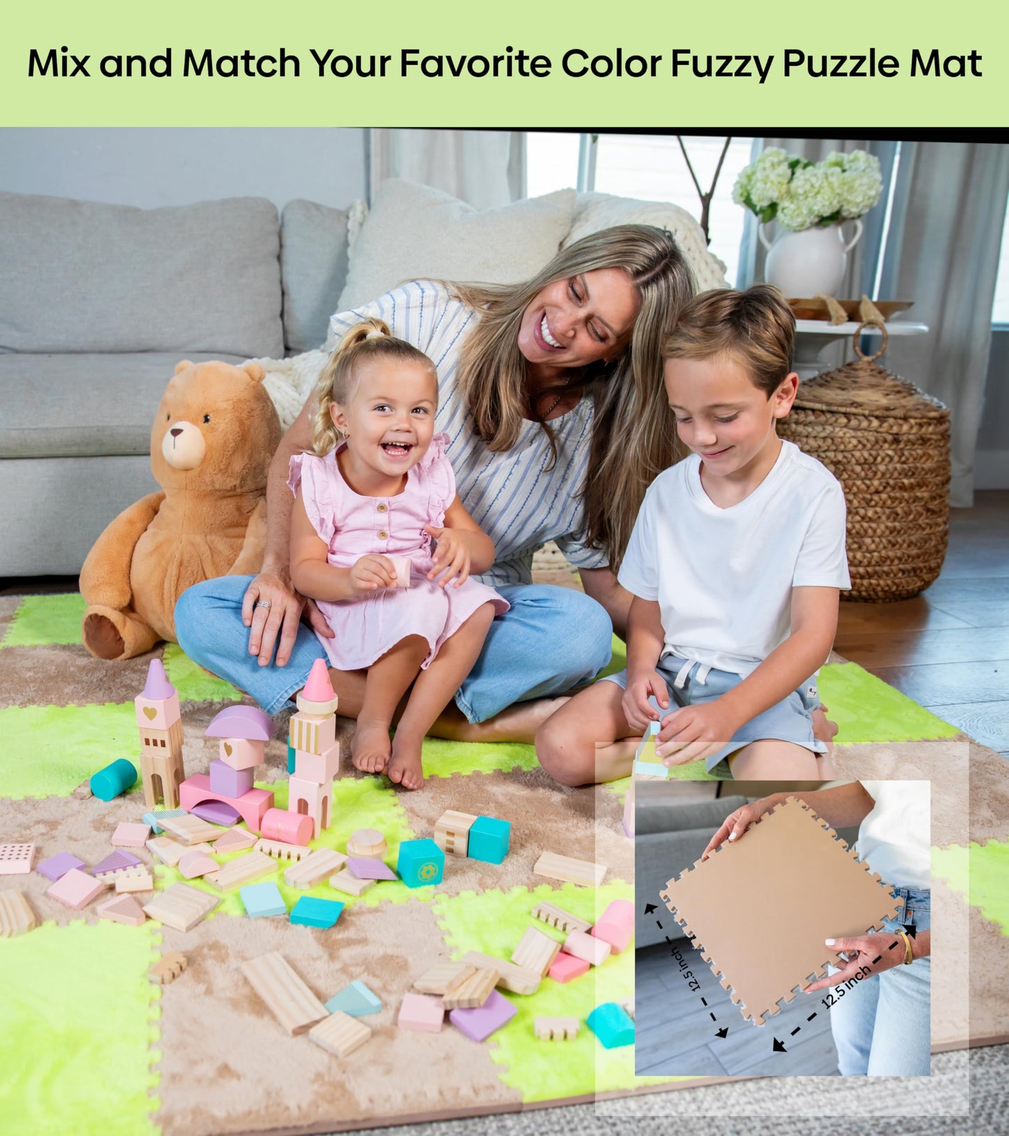 CARPETBOX 16-Piece Plush Interlocking Foam Floor Tiles – 49 x 49 in Brown Baby Play Mat