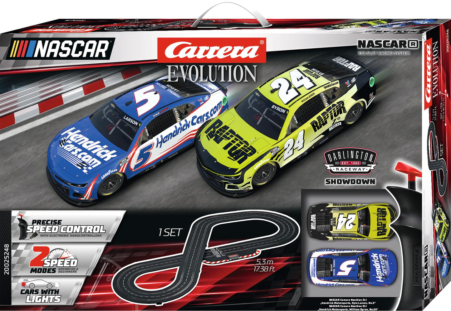 Carrera Evolution 20025248 NASCAR Darlington Showdown – 1:32 Slot Car Race Set