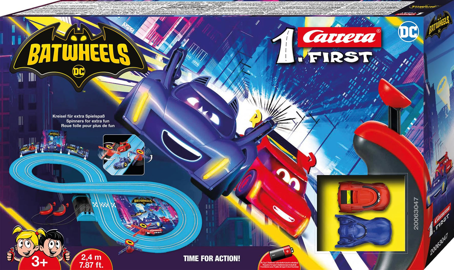 Carrera First Batwheels – Time for Action Slot Car Race Track with Spinners and Bam & Redbird Cars