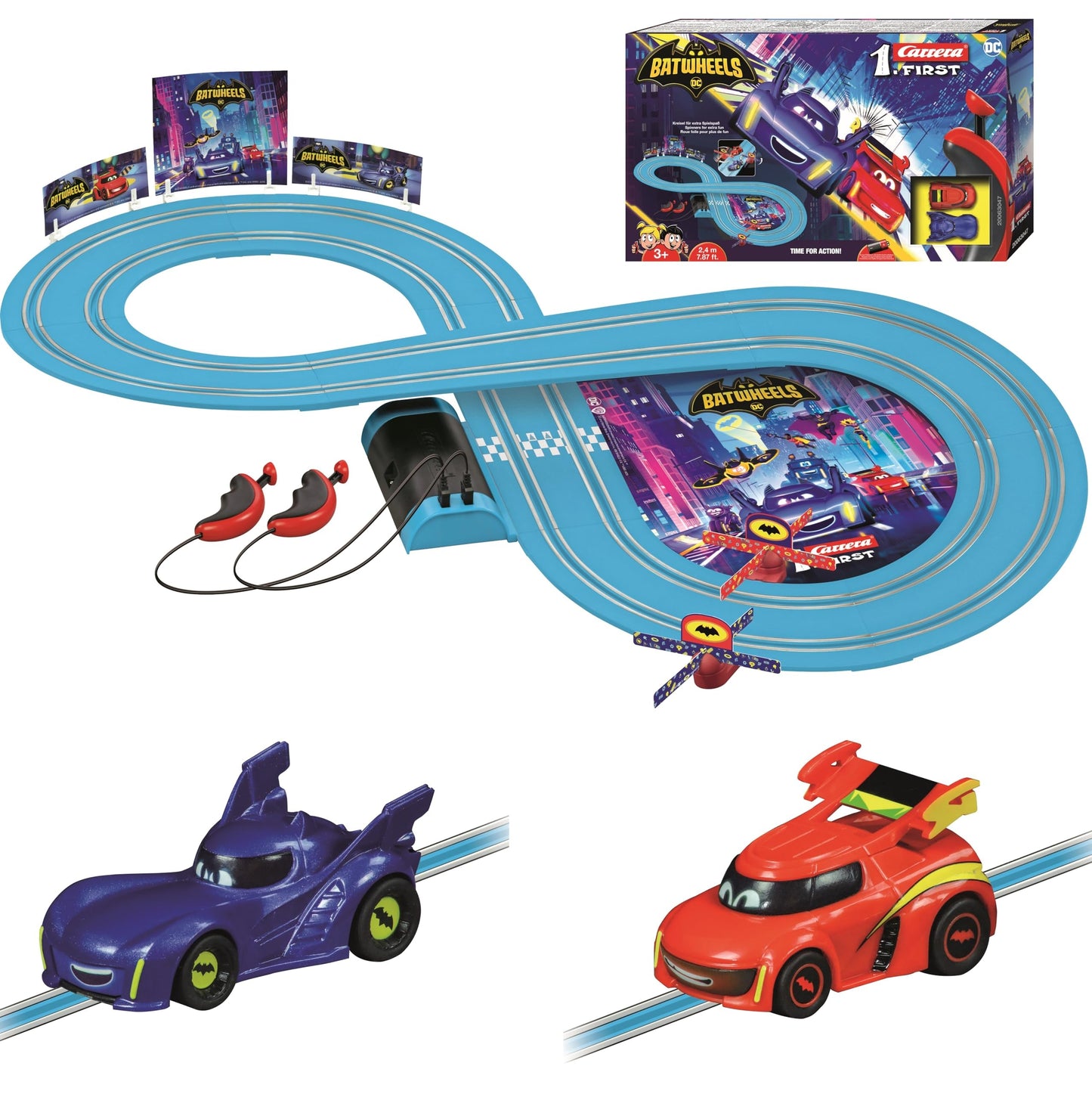 Carrera First Batwheels – Time for Action Slot Car Race Track with Spinners and Bam & Redbird Cars
