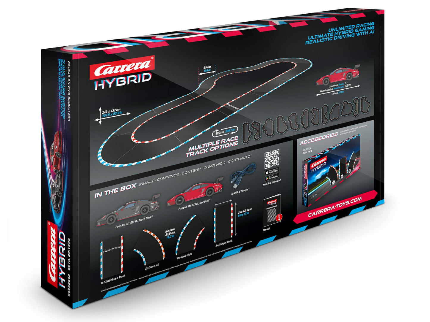 Carrera Hybrid Highway Challenge – Porsche 911 GT3 R 1:50, AI Support & Smartphone App Control
