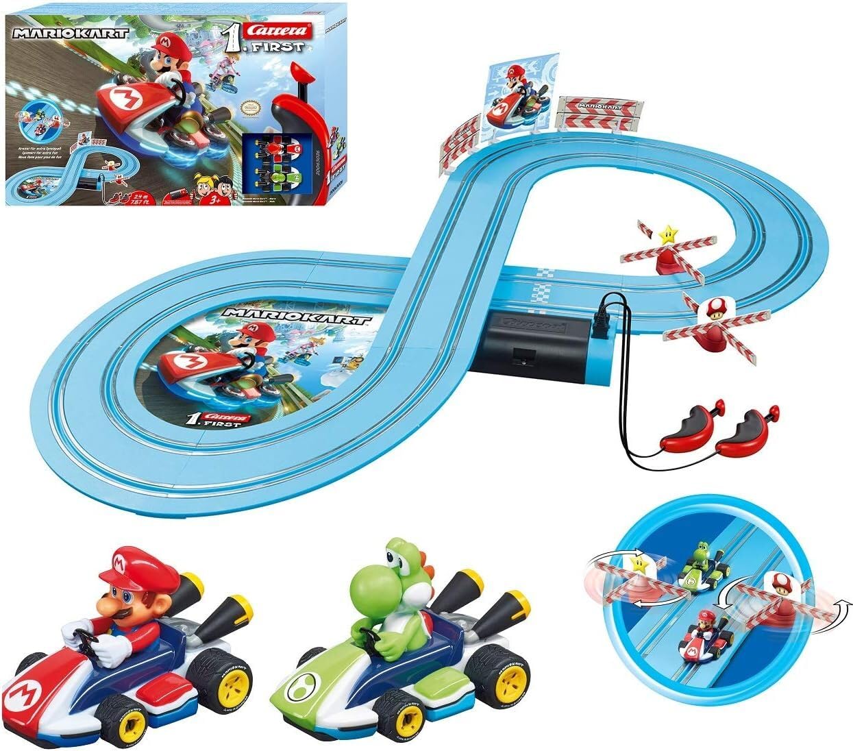 Carrera Mario Kart First W/Spinners Slot Car Set (Model 20063026) – 1:50 Scale, Two-Player Racing