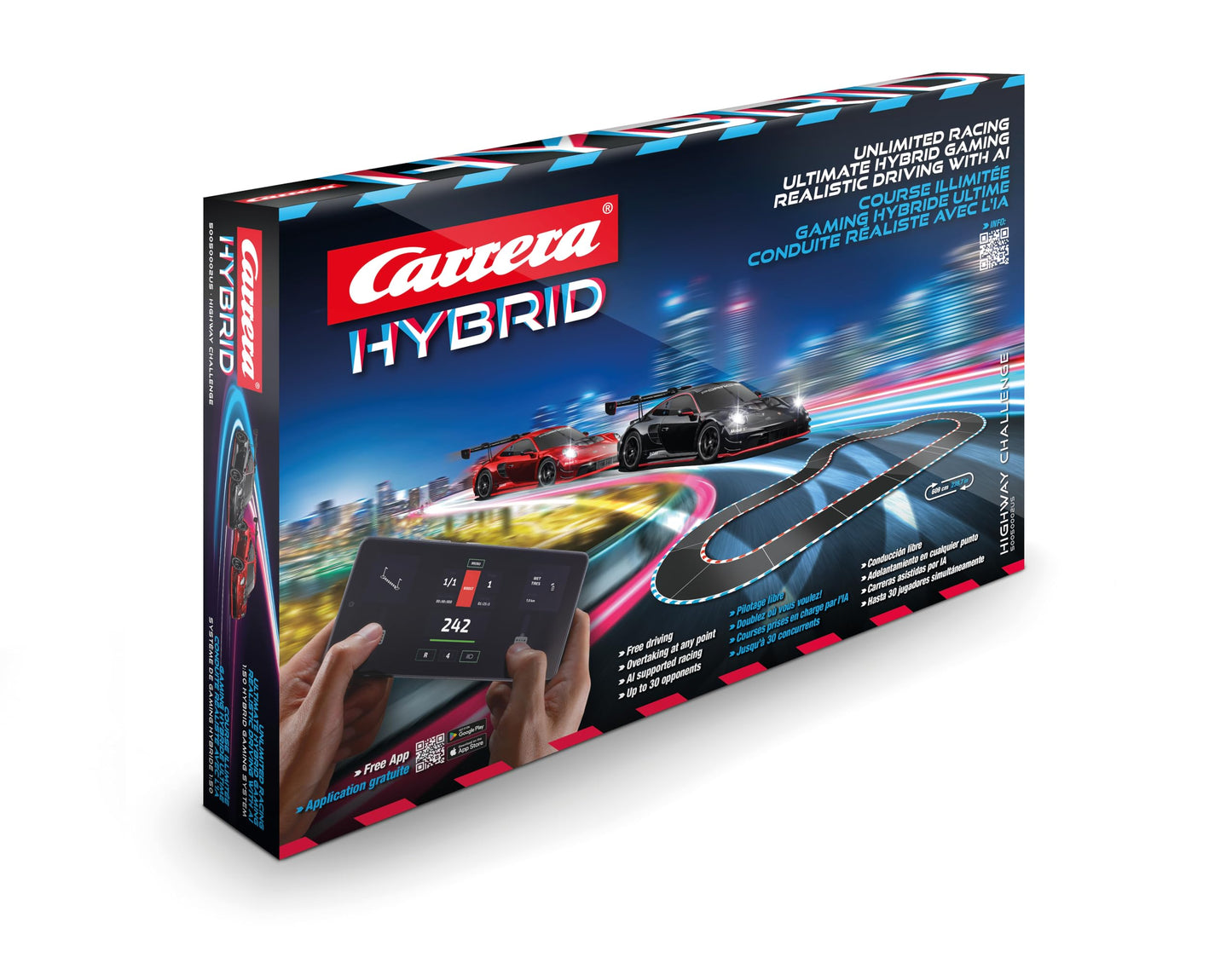Carrera Hybrid Highway Challenge – Porsche 911 GT3 R 1:50, AI Support & Smartphone App Control