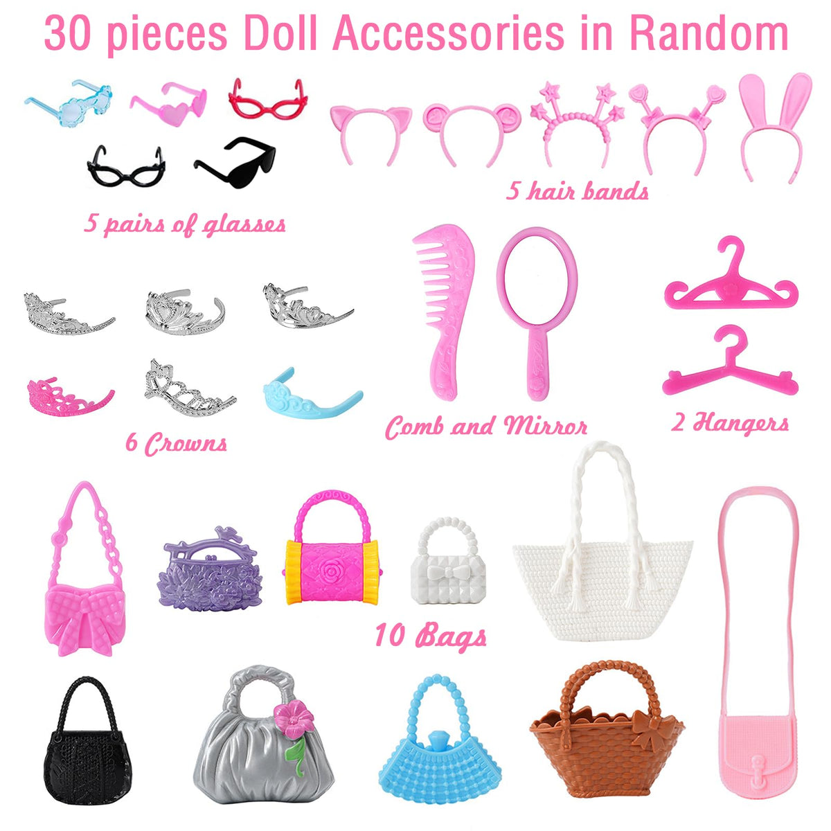 Carreuty 80 Pcs Doll Accessories Set for 11.5-Inch Dolls – Shoes, Bags, Crowns & More