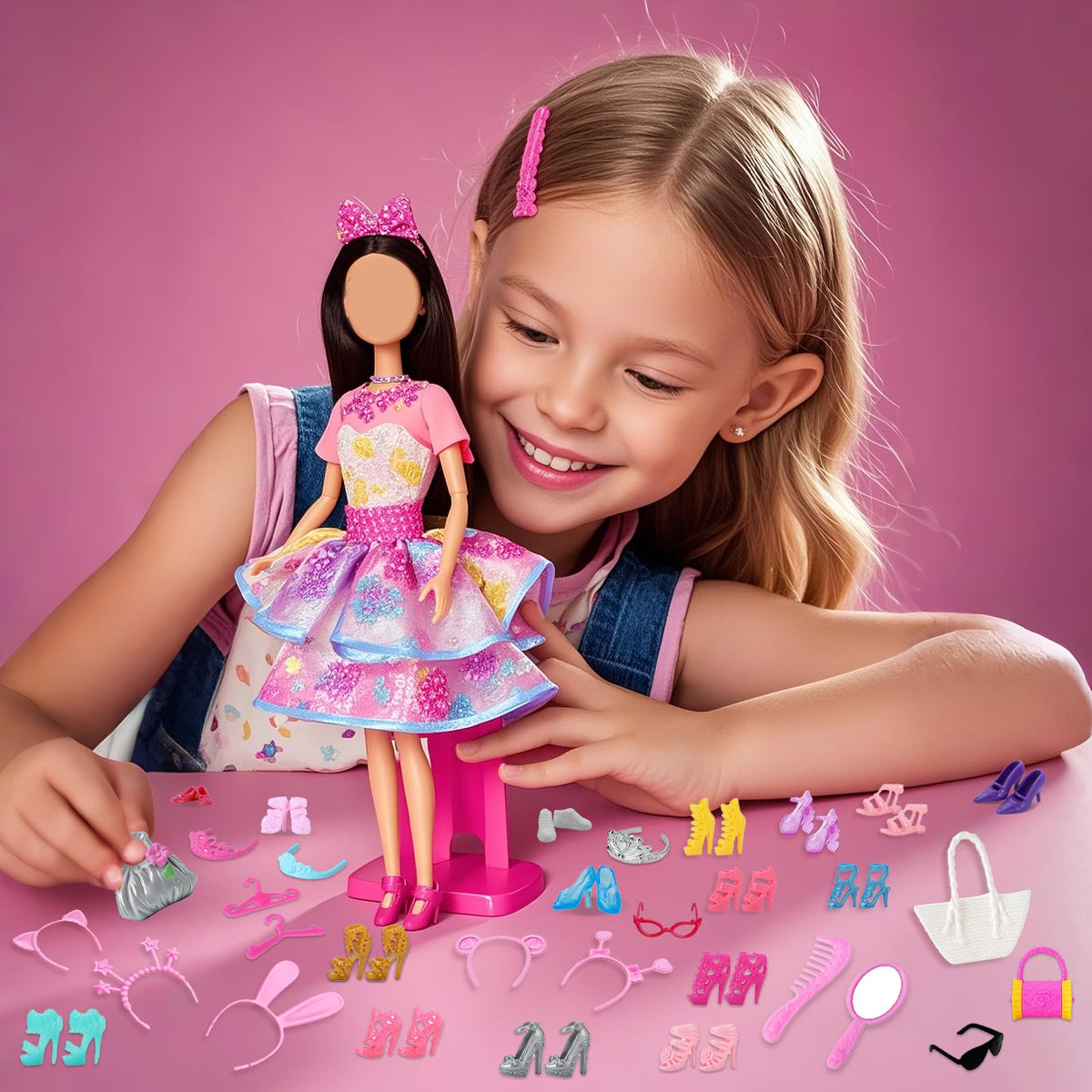 Carreuty 80 Pcs Doll Accessories Set for 11.5-Inch Dolls – Shoes, Bags, Crowns & More