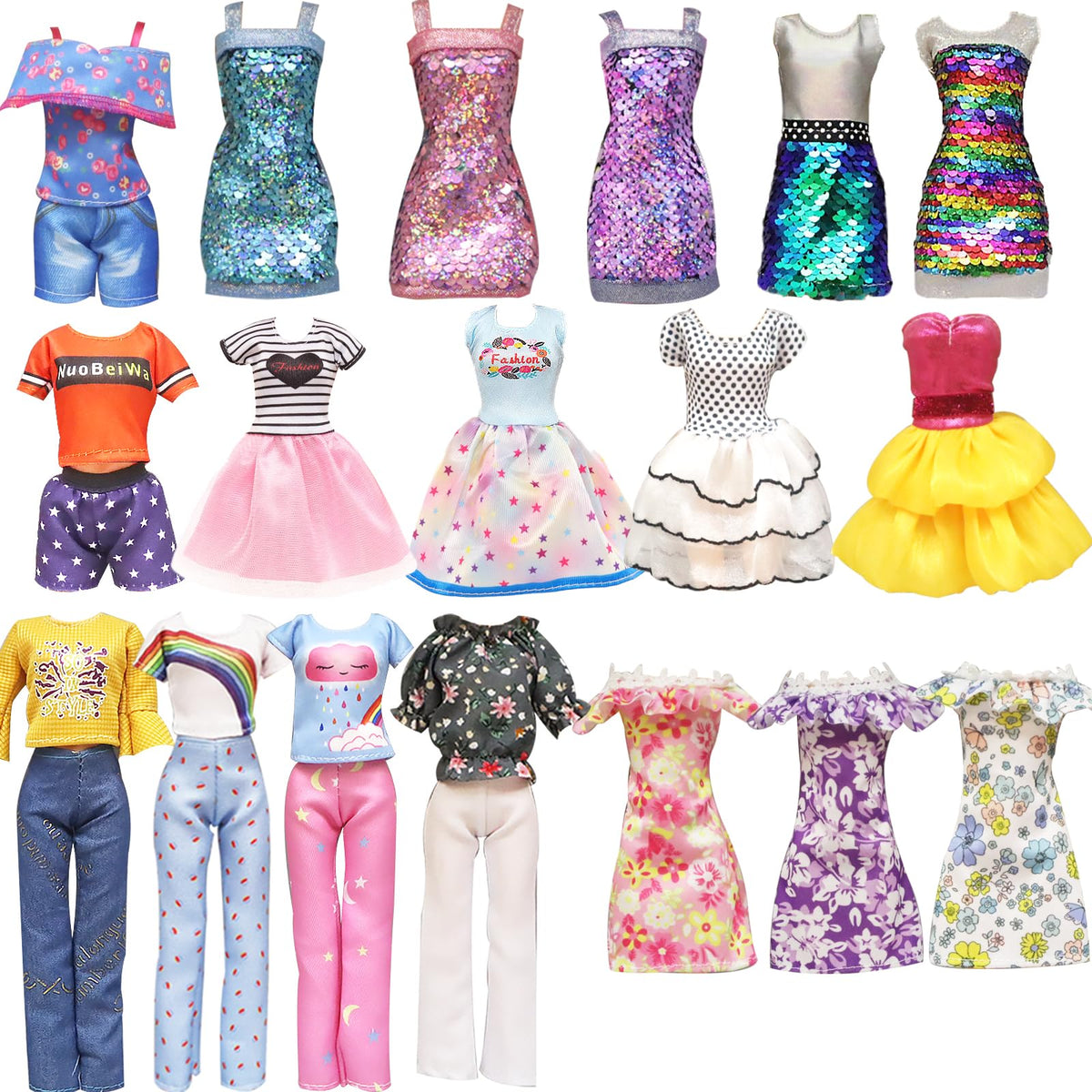 Carreuty 20 Pcs Doll Clothes & Accessories Set for 11.5 inch Dolls – Handmade Cotton Outfits